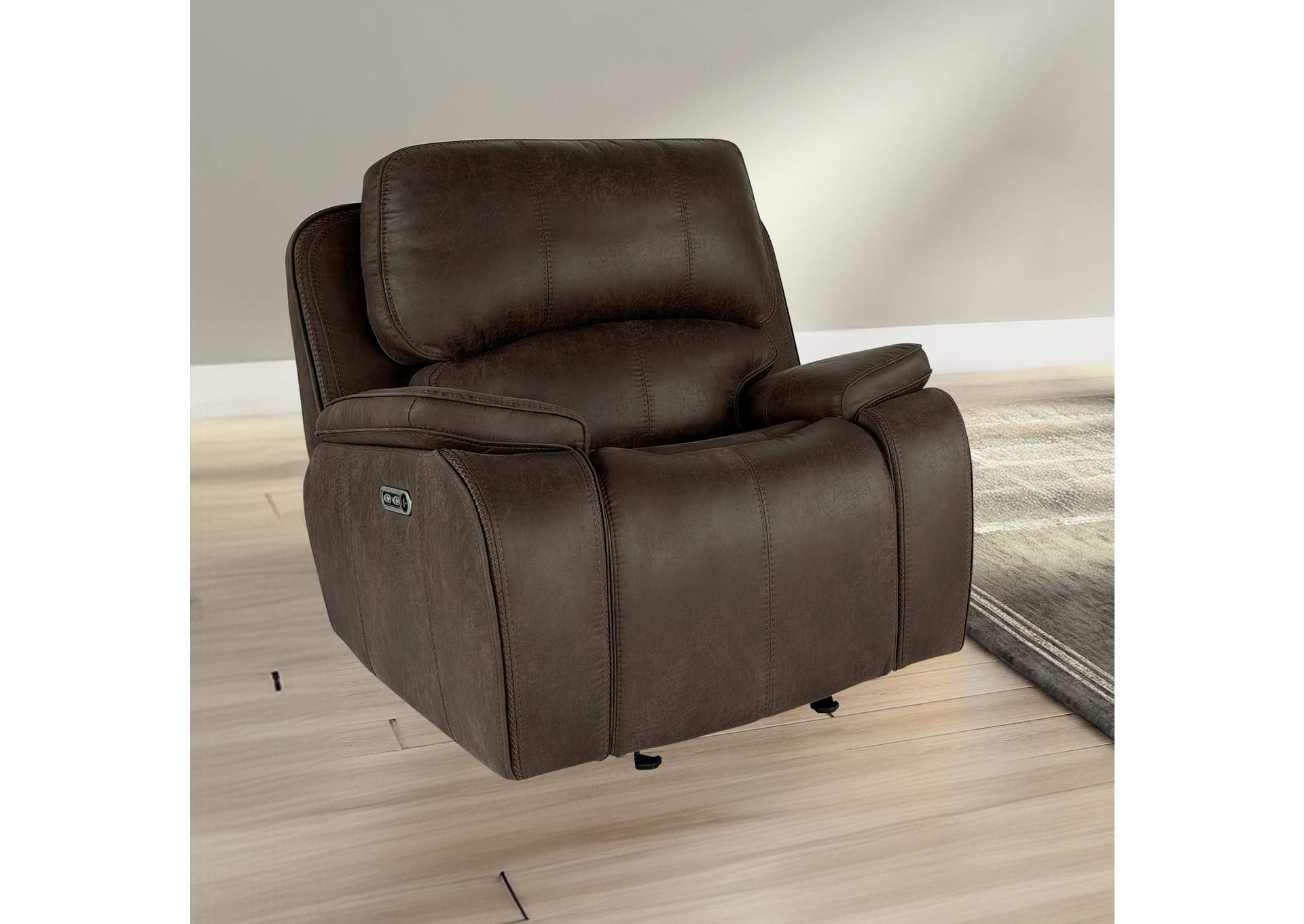 BROOKINGS GLIDER RECLINER WITH POWER HEAD REST AND FOOT REST - BROWN