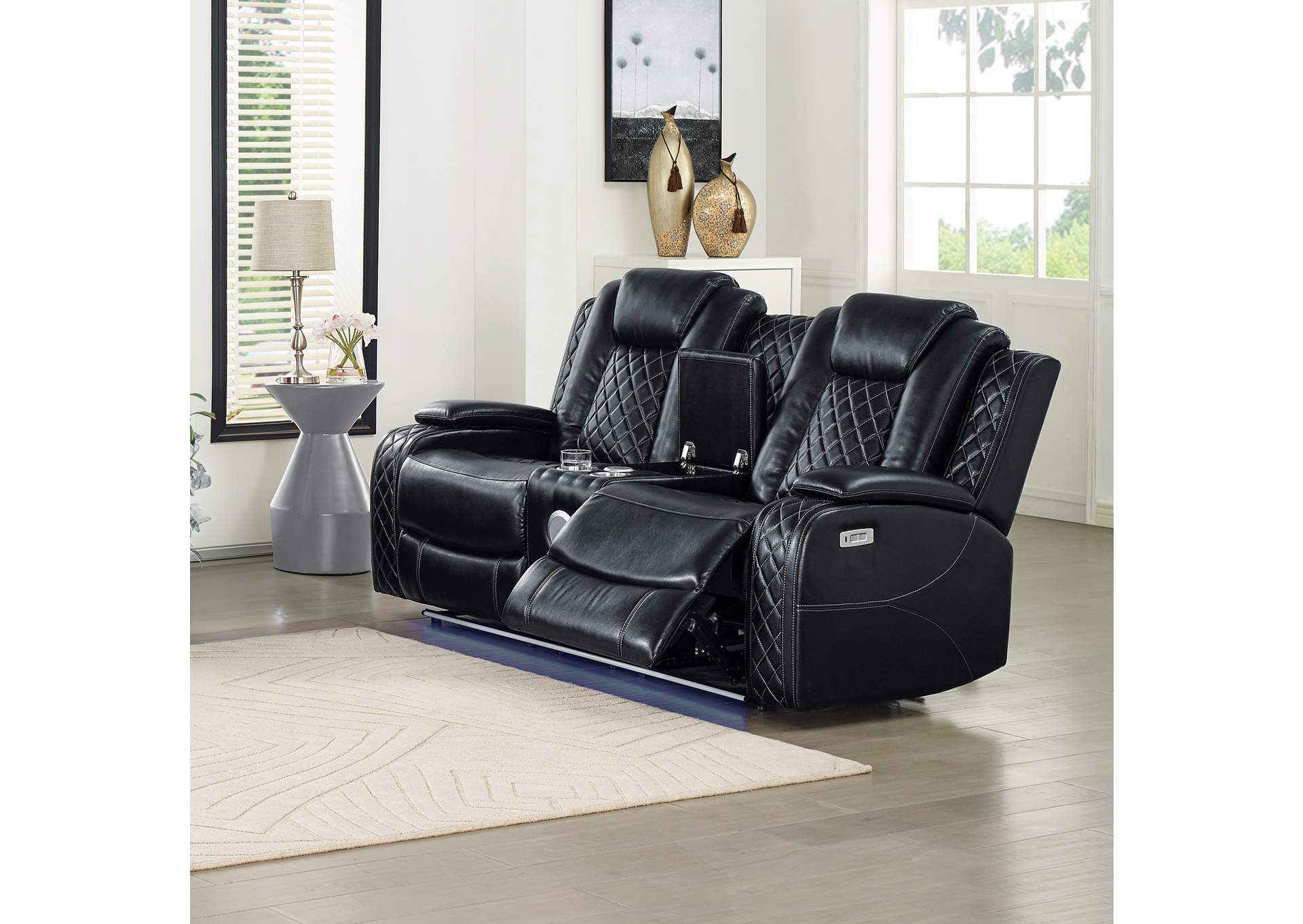 Orion Ii Console Loveseat With Power Foot Rest And Head Rest - Black