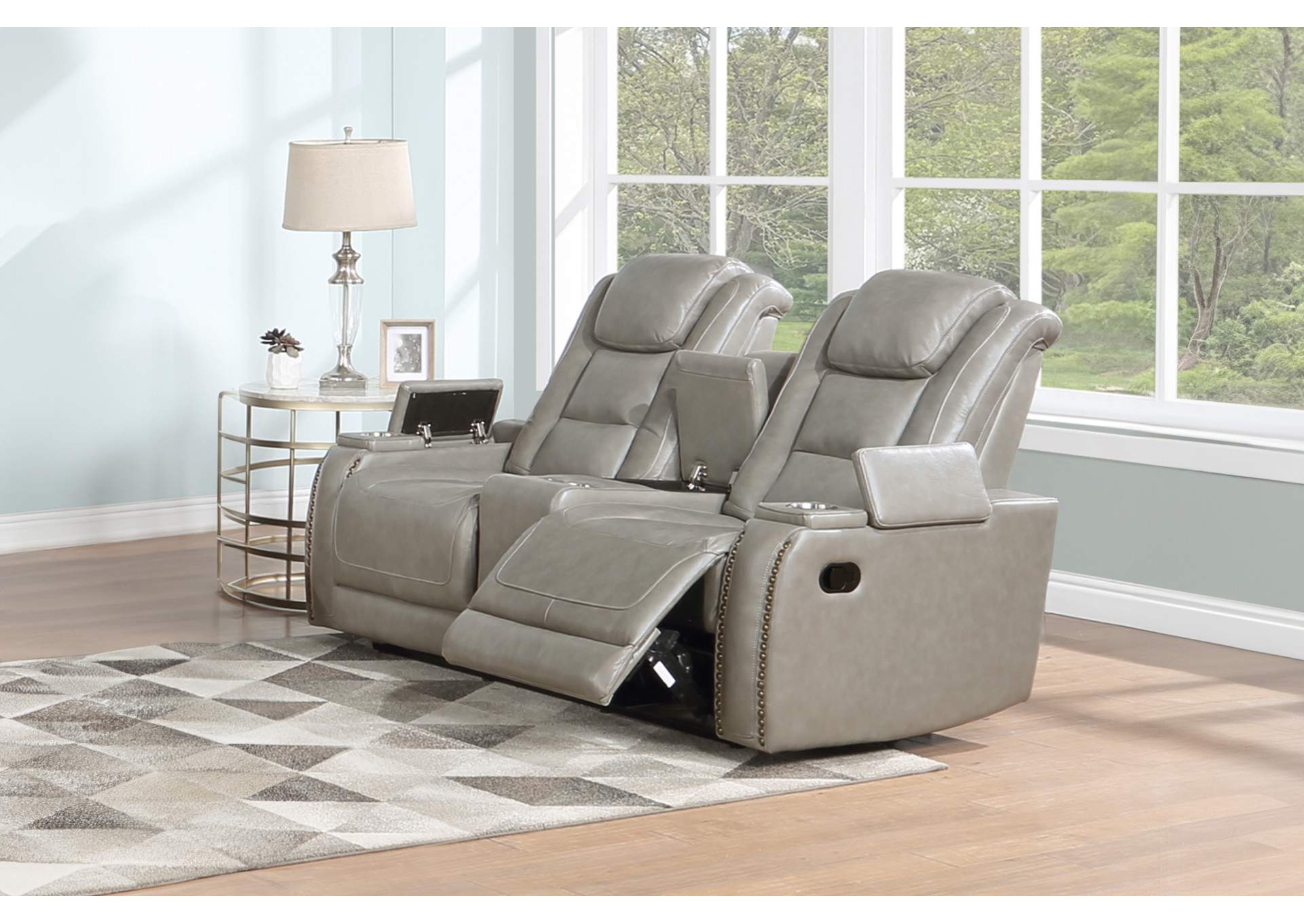 Breckenridge Console Loveseat With Dual Recliners - Light - Gray