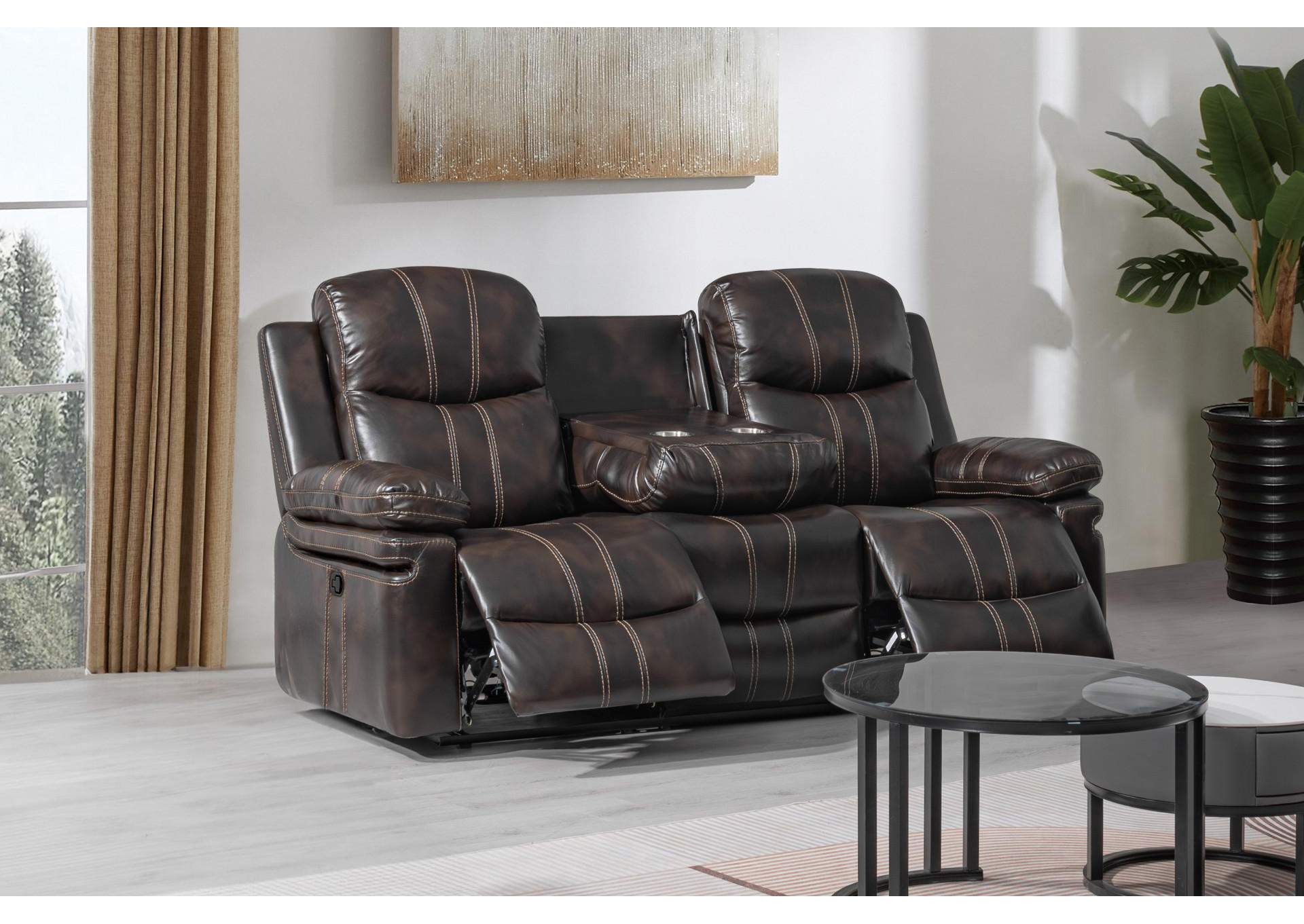 Kellen Sofa With Dual Recliner And Drop Down Tray - Brown