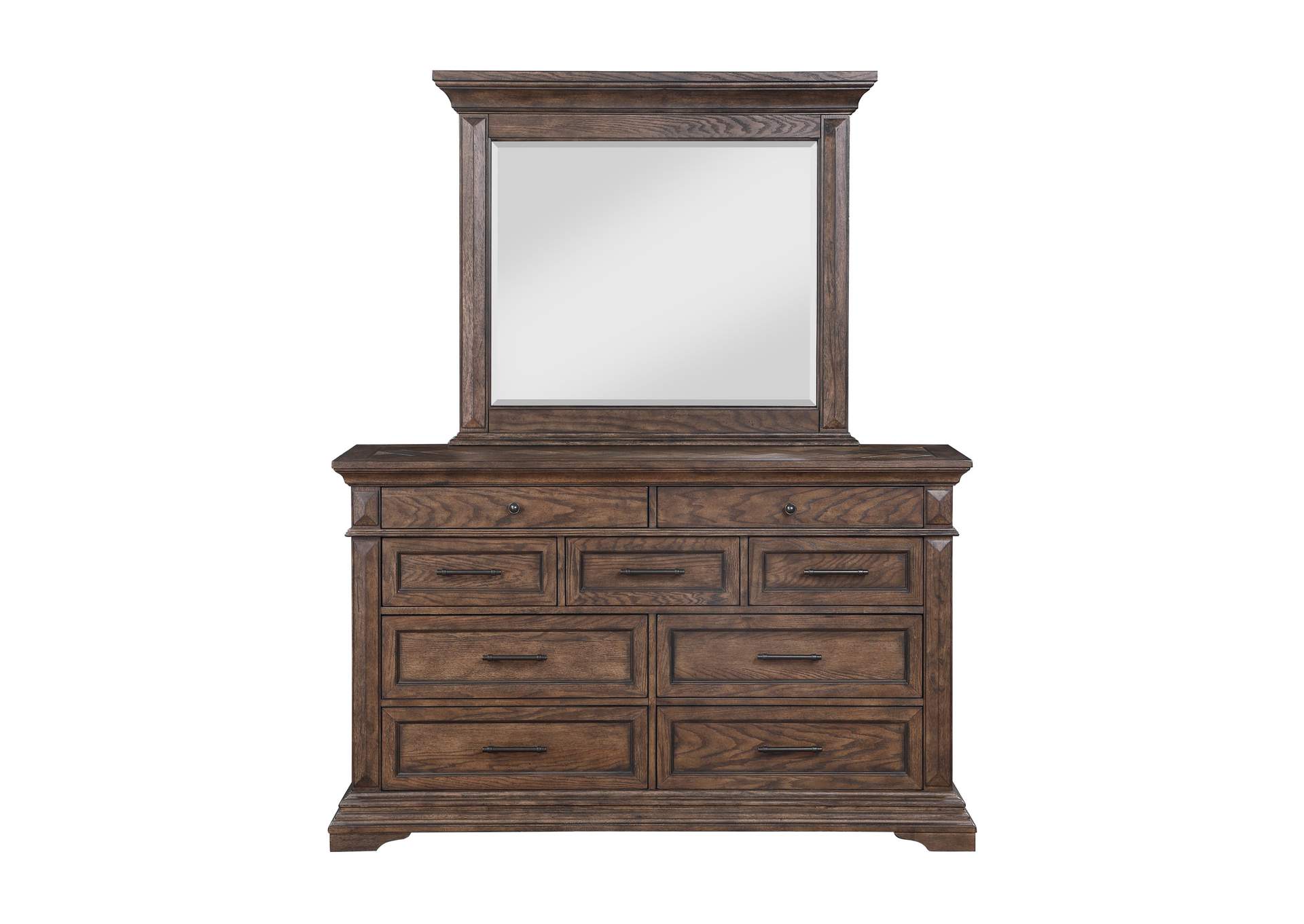 MAR VISTA CALIFORNIA KING 4 PIECE - BED, DRESSER, MIRROR, NIGHTSTAND - WALNUT