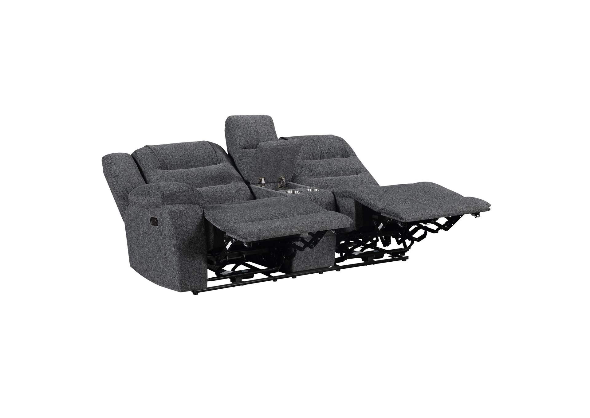 REDONDO LEFT ARM FACING CONSOLE LOVESEAT WITH 2 RECLINERS POWER FOOT REST - DARK - GRAY image 5