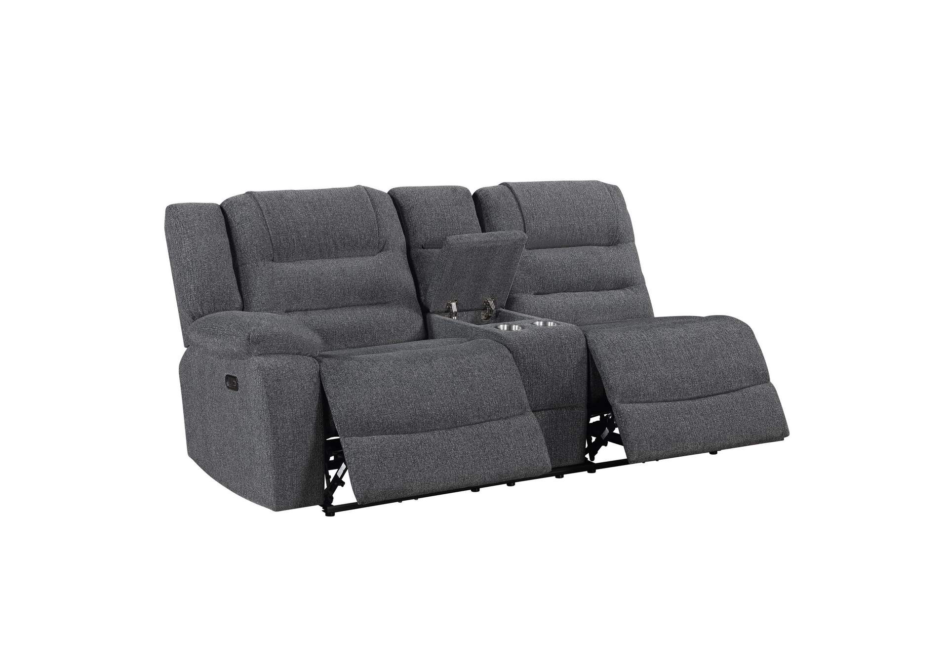 REDONDO LEFT ARM FACING CONSOLE LOVESEAT WITH 2 RECLINERS POWER FOOT REST - DARK - GRAY image 4