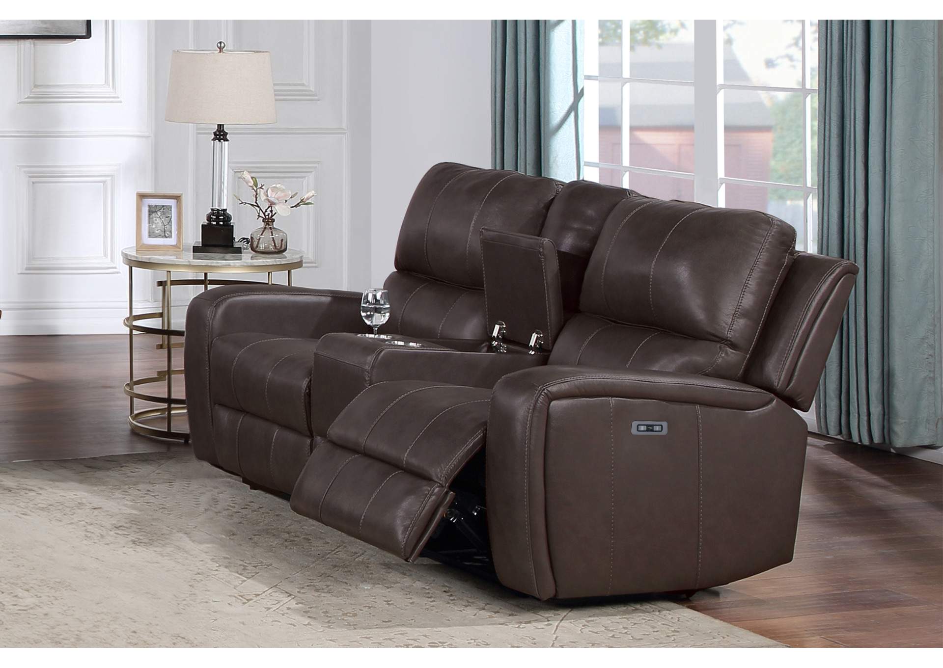 Linton Leather Power 1 - 2 Piece Set Sofa - Love Power Foot Rest - Brown