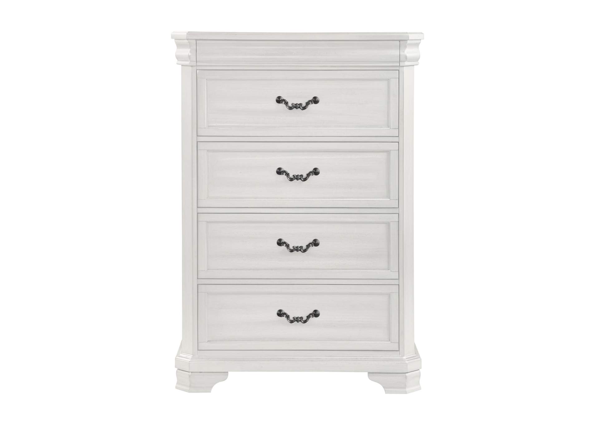 LYNDHURST - QUEEN 4 PIECE SET - BED, DRESSER, MIRROR, CHEST - WHITE