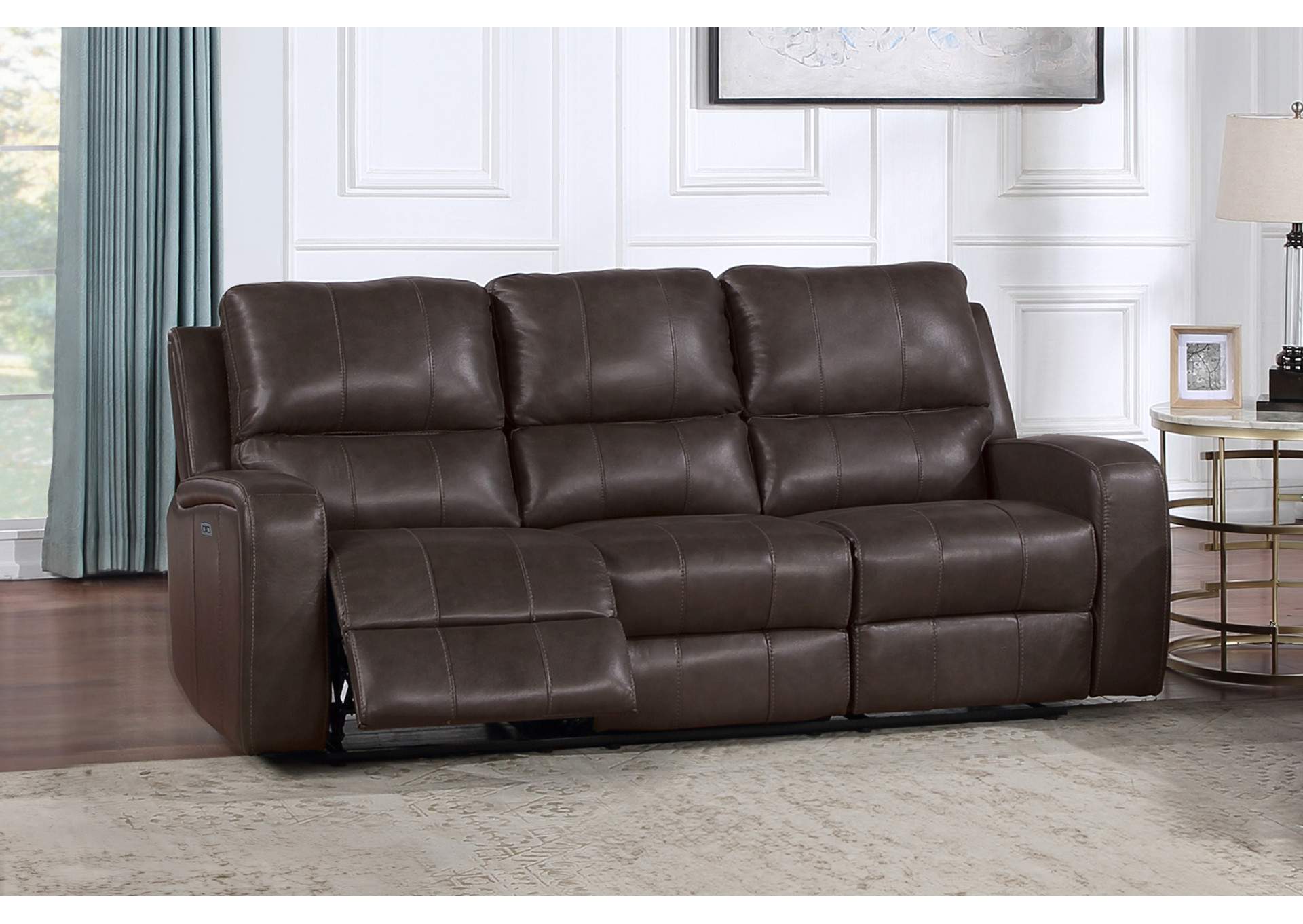 Linton Leather Power 1 - 2 Piece Set Sofa - Love Power Foot Rest - Brown