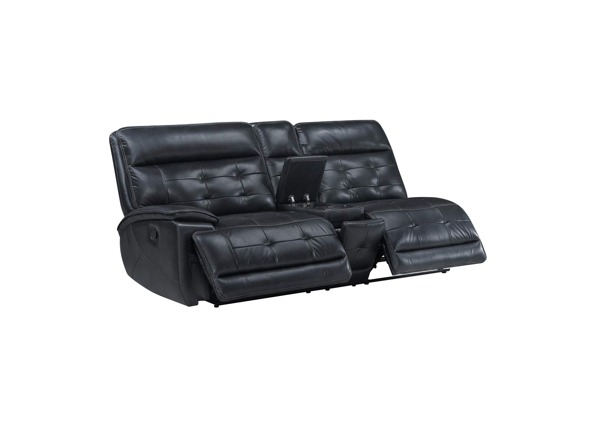 WARNER LEFT ARM FACING CONSOLE LOVESEAT WITH 2 RECLINERS - BLACK image 4