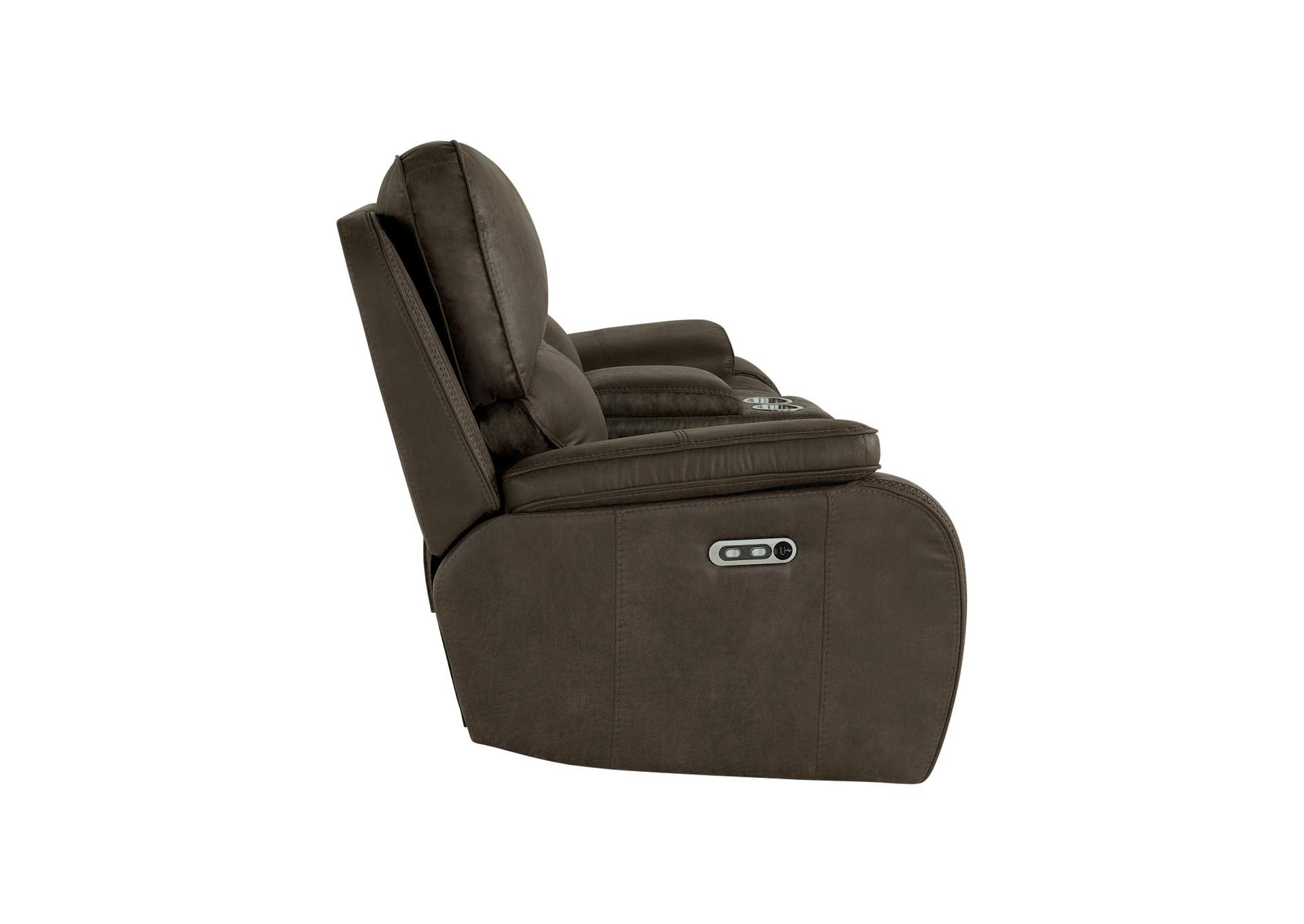 BROOKINGS 2 PIECE POWER SOFA AND LOVESEAT WITH POWER HEAD REST AND FOOT REST - BROWN