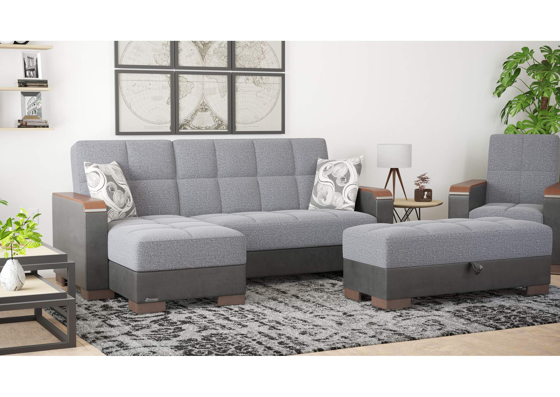 Armada Lounge Sectional Ottoman - #305 Gray - Black image 4