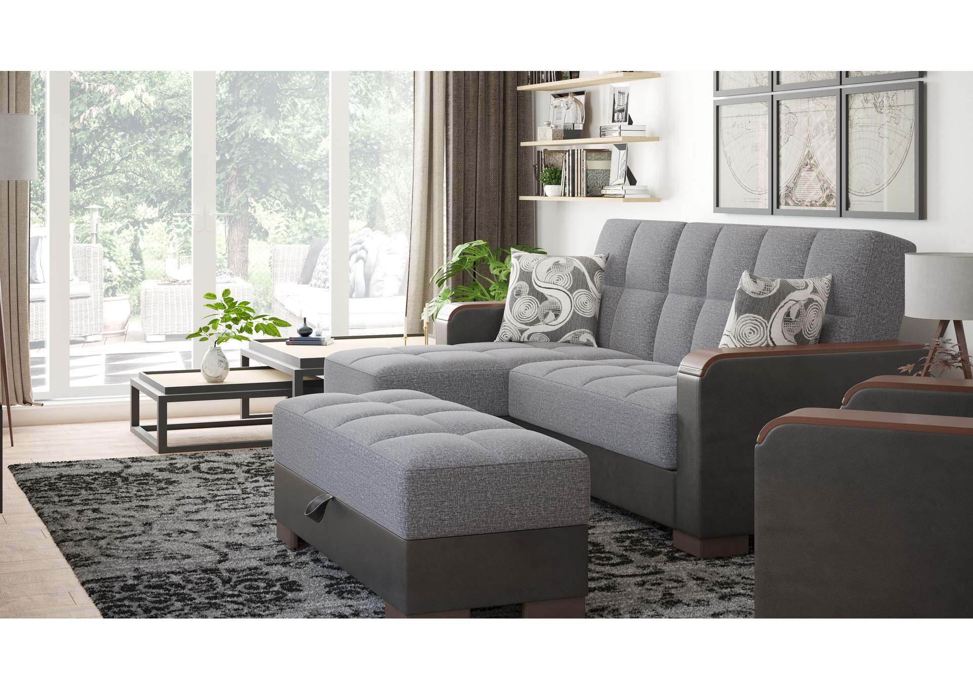 Armada Lounge Sectional Ottoman - #305 Gray - Black image 6