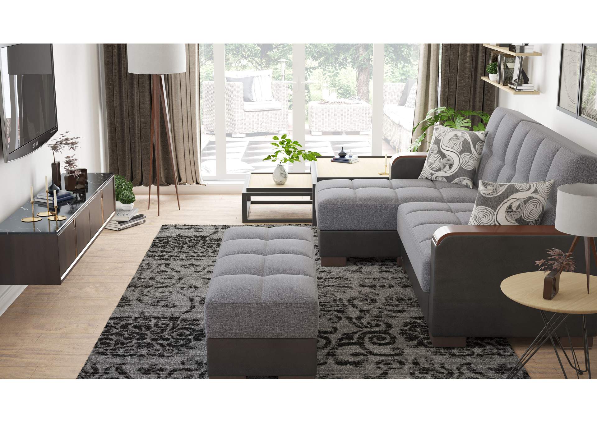 Armada Lounge Sectional Ottoman - #305 Gray - Black image 7