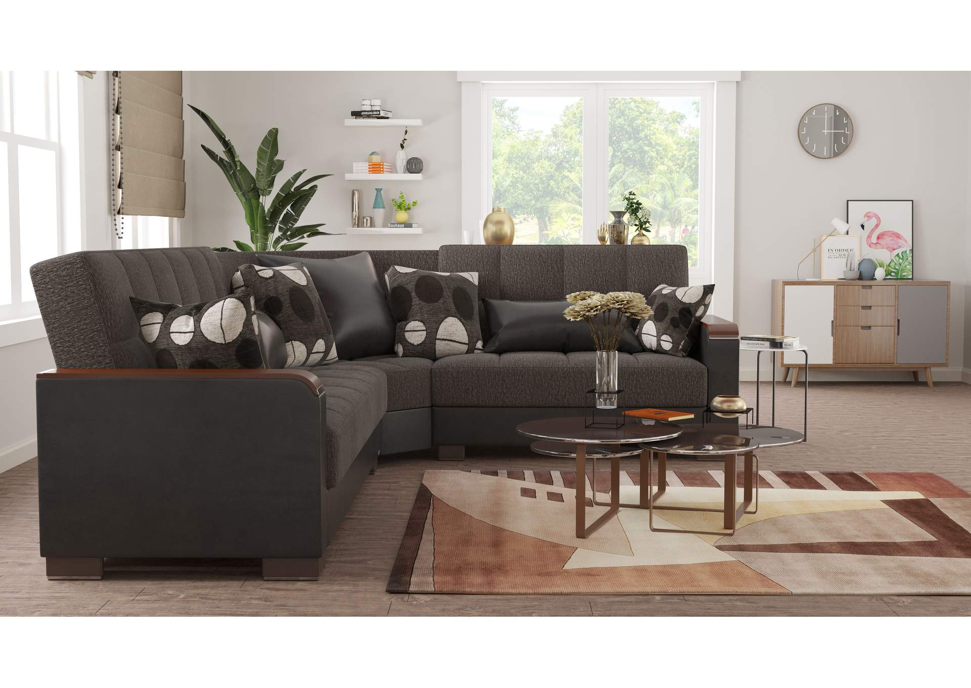 Armada Sectional S+L+W - #318 Dark Gray - Black Pu image 5