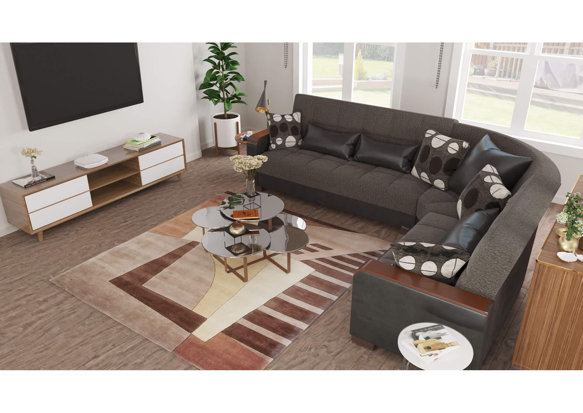 Armada Sectional S+L+W - #318 Dark Gray - Black Pu image 6