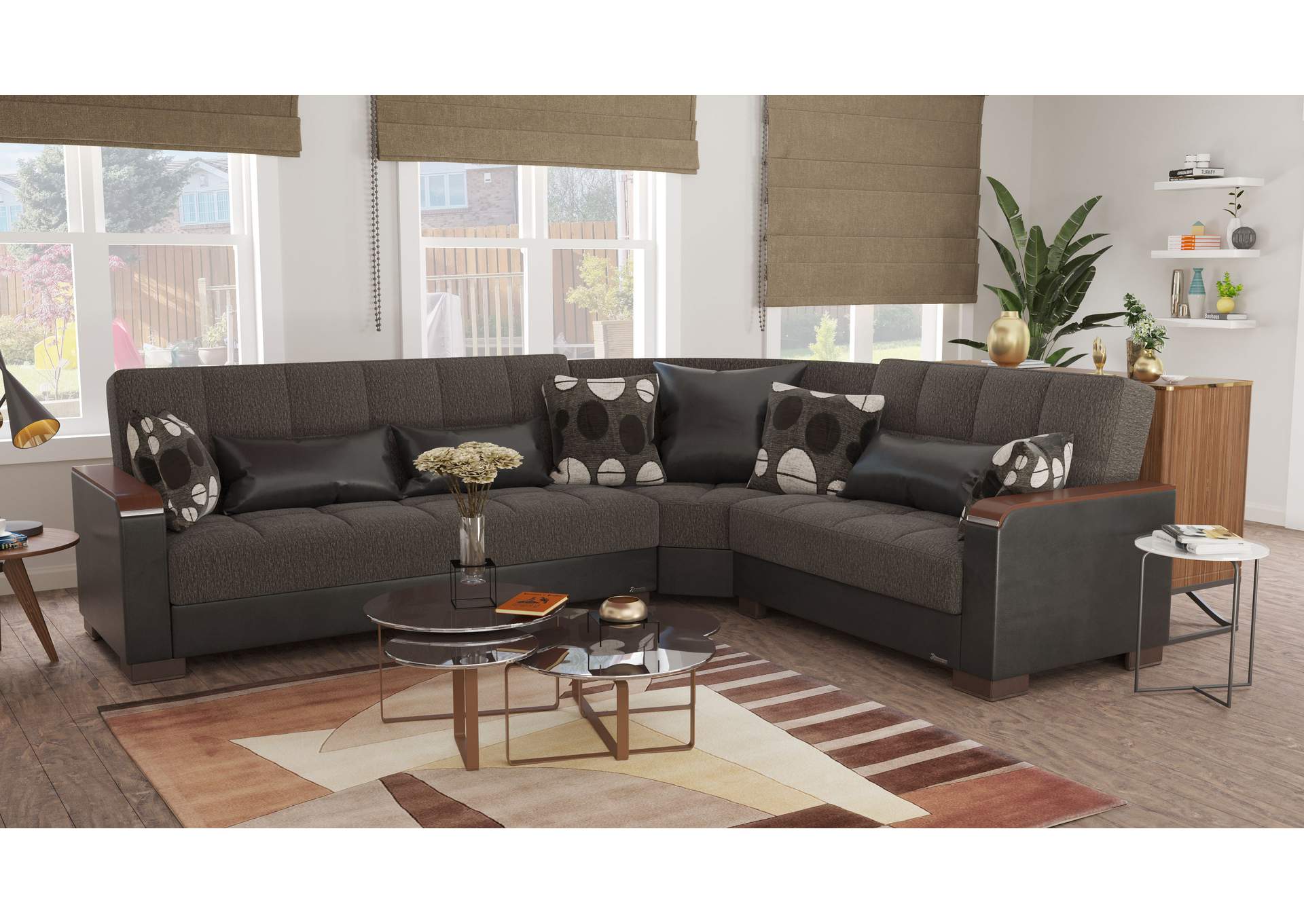 Armada Sectional S+L+W - #318 Dark Gray - Black Pu image 7