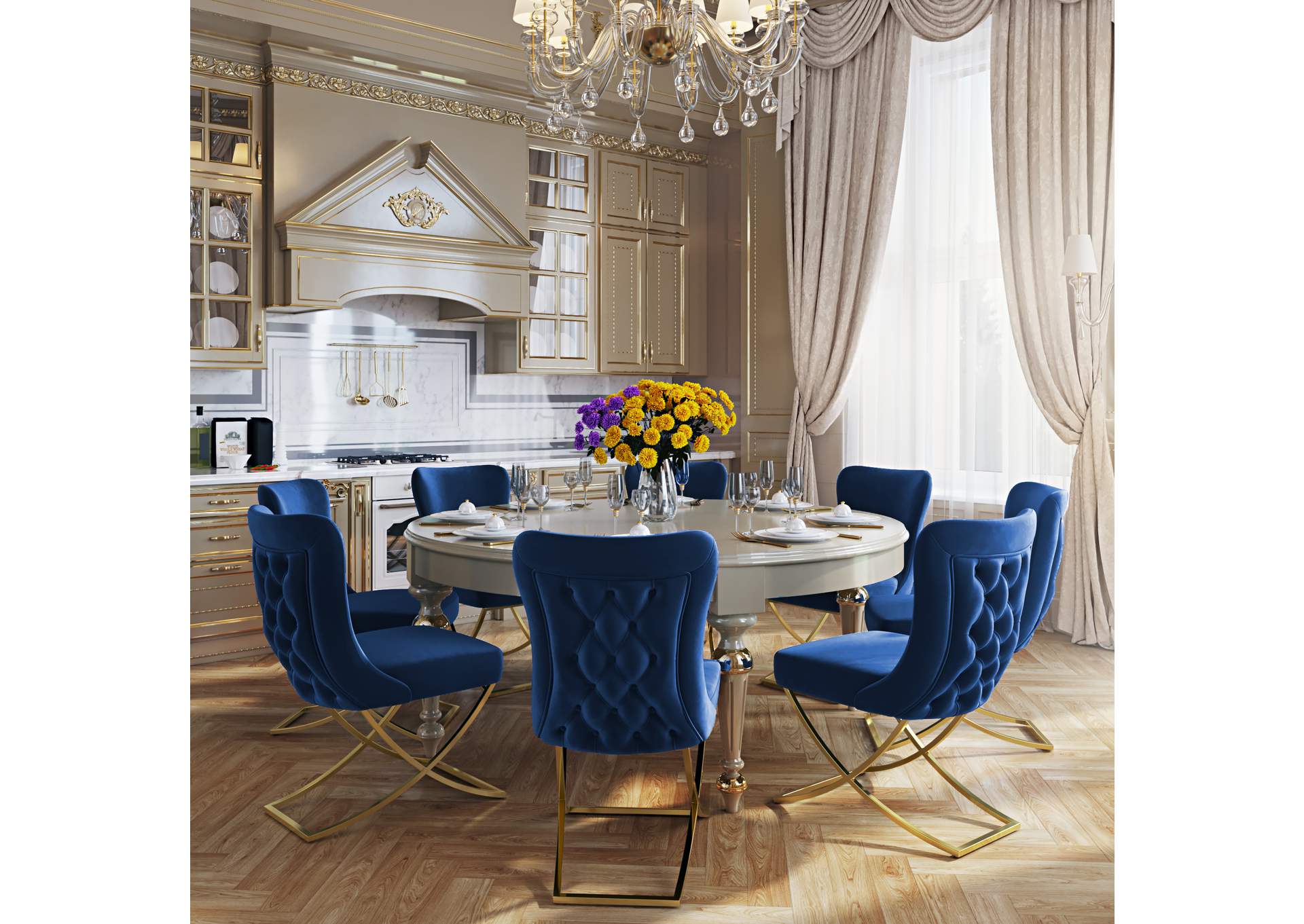 Royal Dining Chair - Blue - Gold