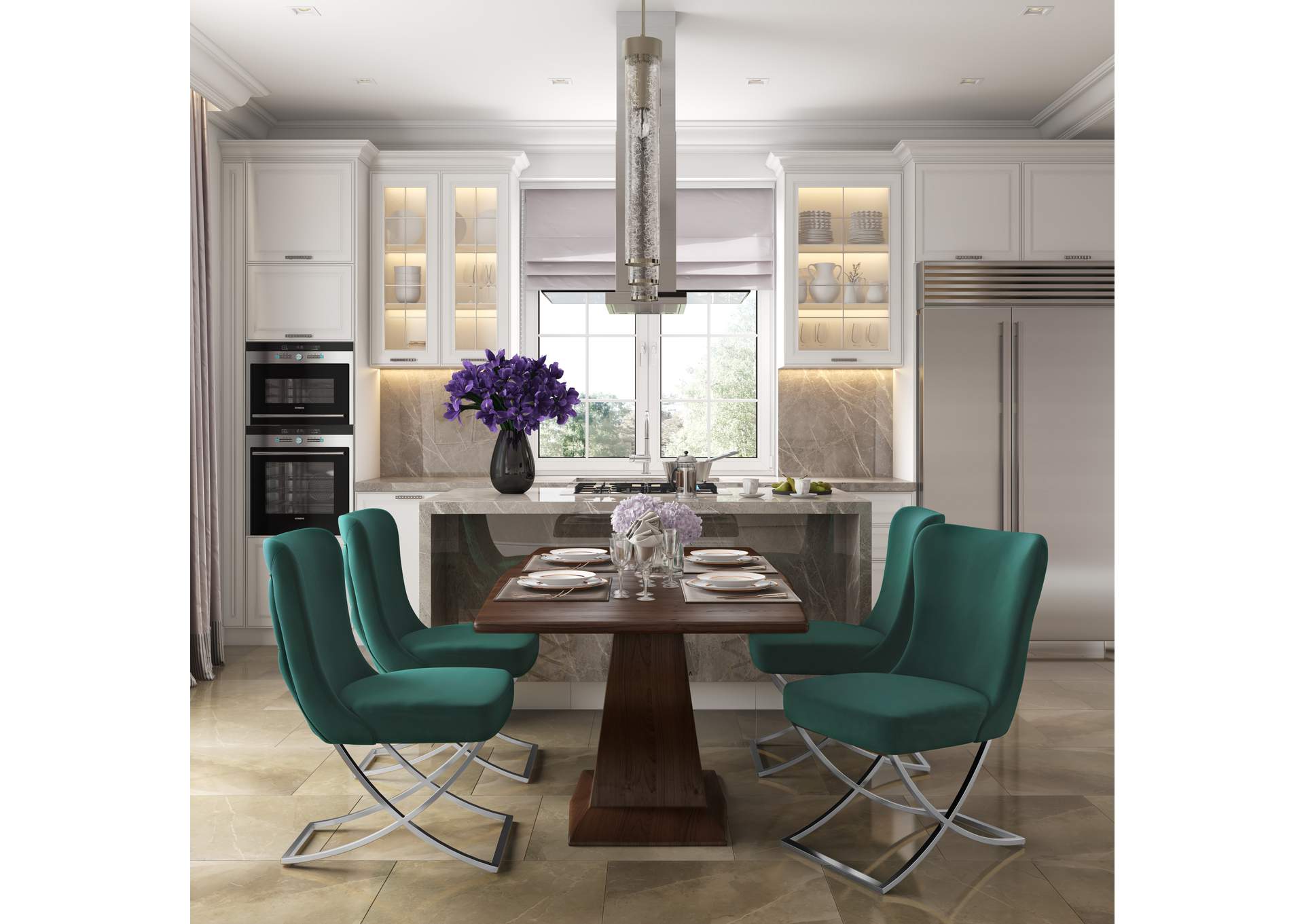 Royal Dining Chair - Green - Silver