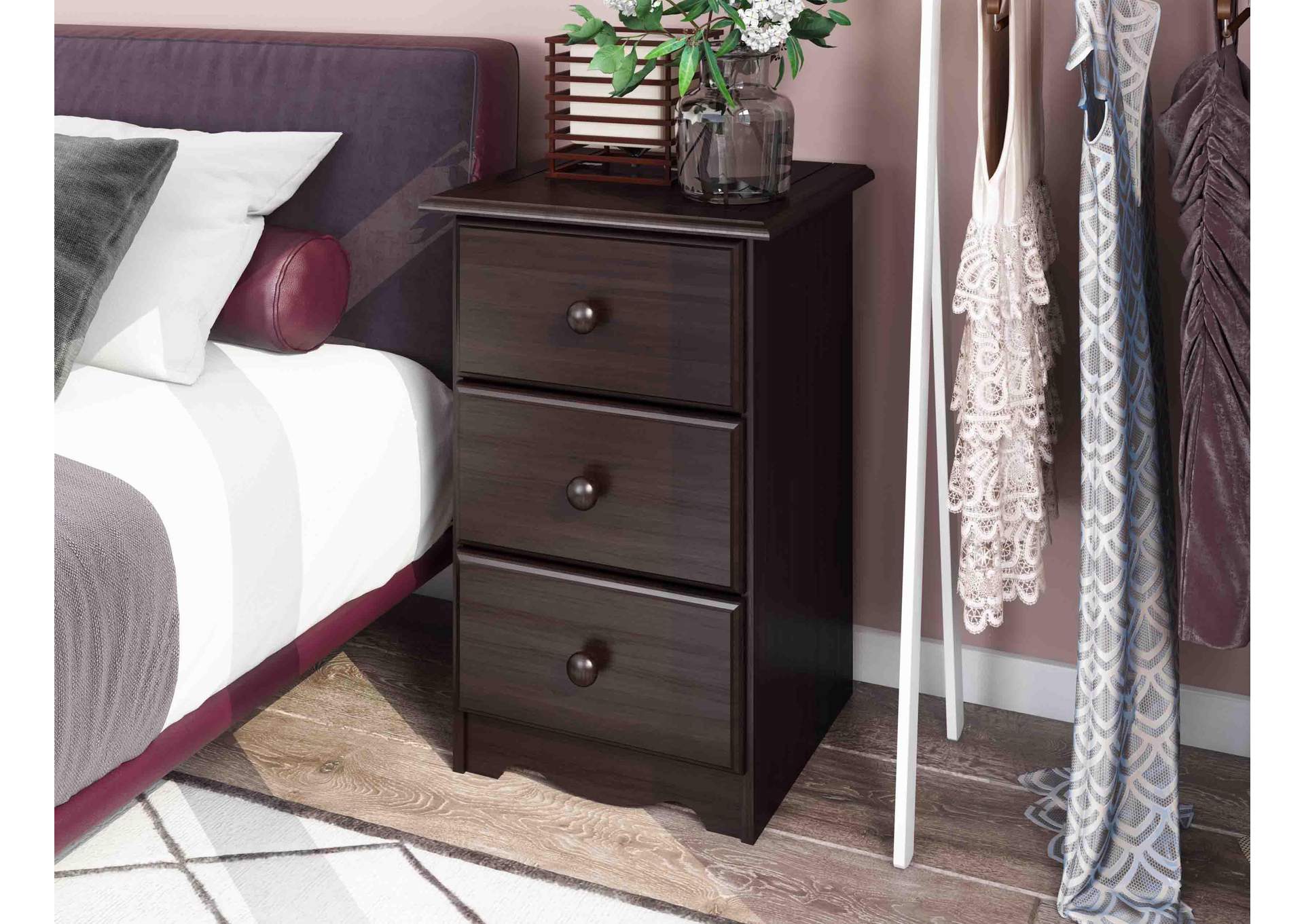 100% Solid Wood 3-Drawer Nightstand image 3