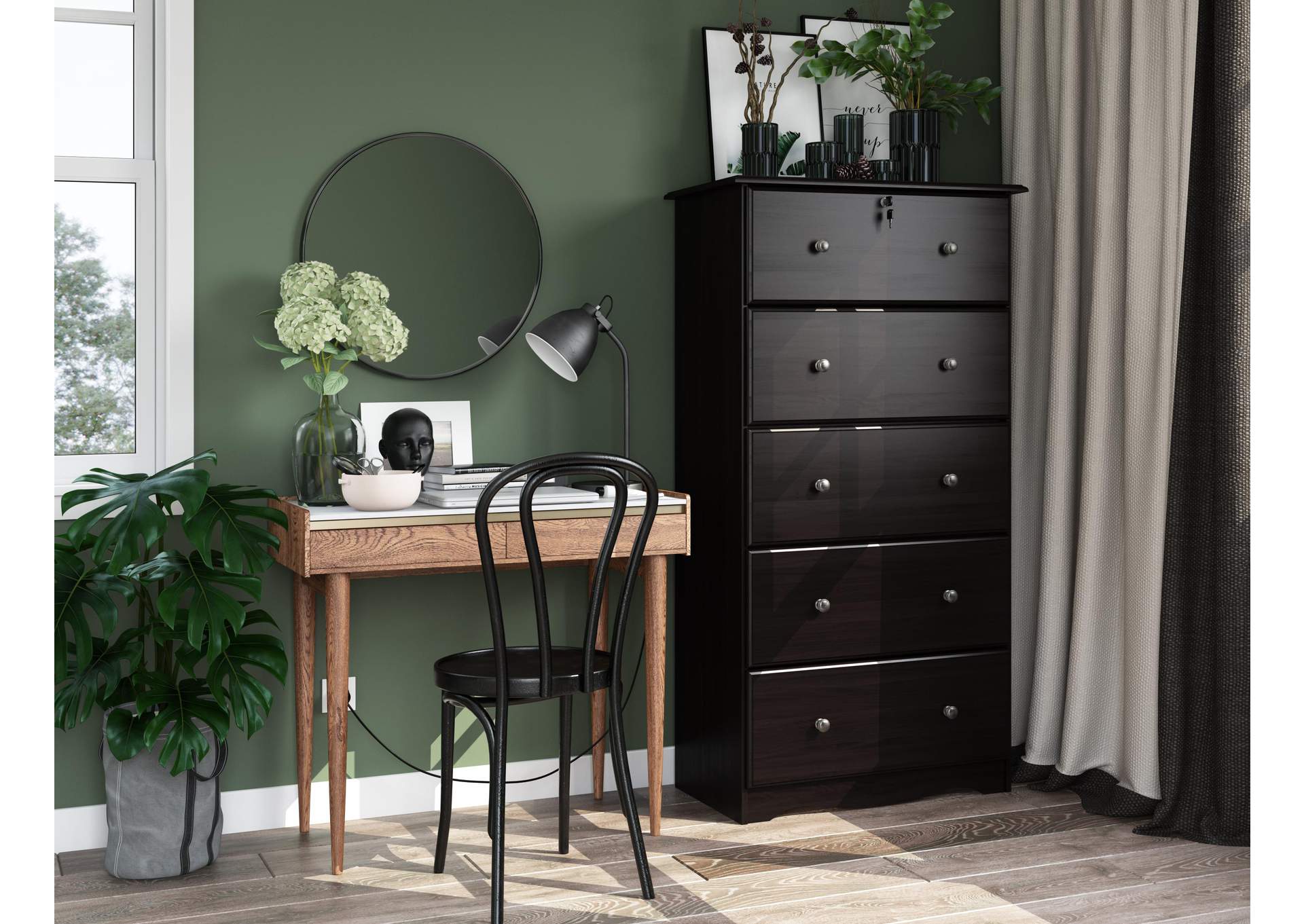 100% Solid Wood 5-Jumbo Drawer Chest with Lock & Metal Knobs image 1
