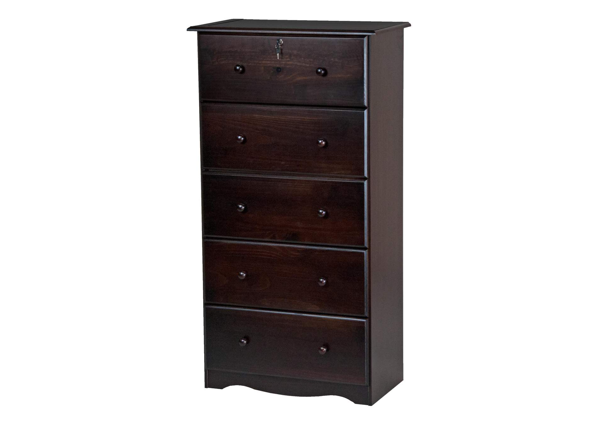 100% Solid Wood 5-Jumbo Drawer Chest with Lock image 1