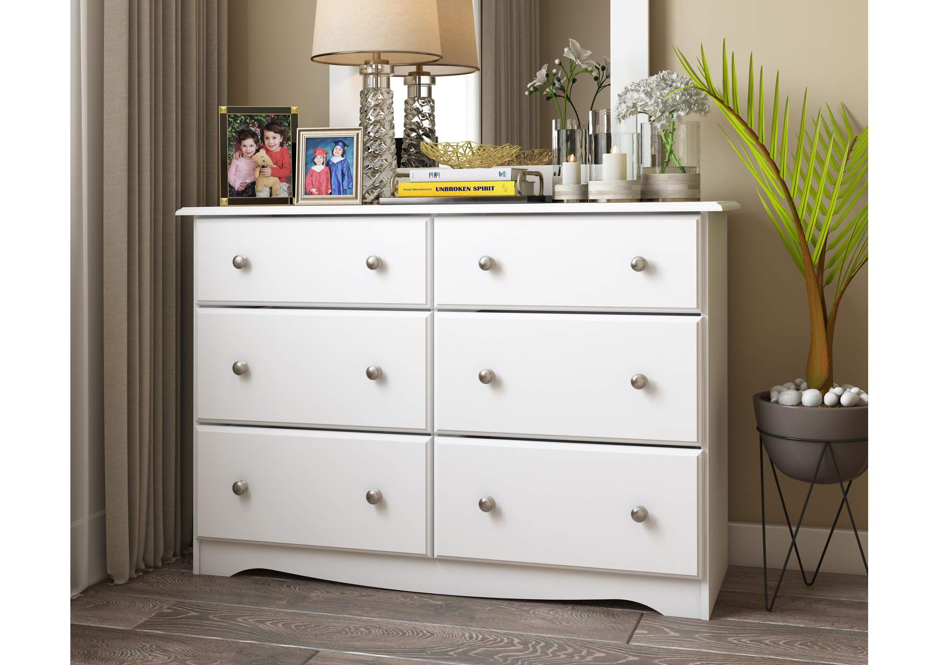 100% Solid Wood 6-Drawer Double Dresser with Metal Knobs image 3
