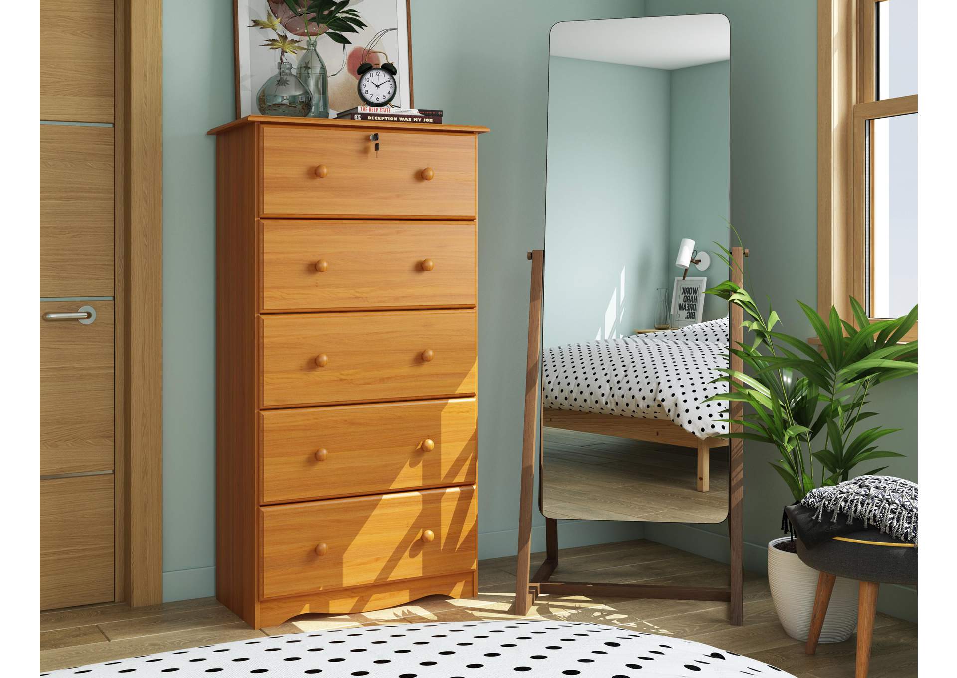 100% Solid Wood 5-Jumbo Drawer Chest with Lock image 3