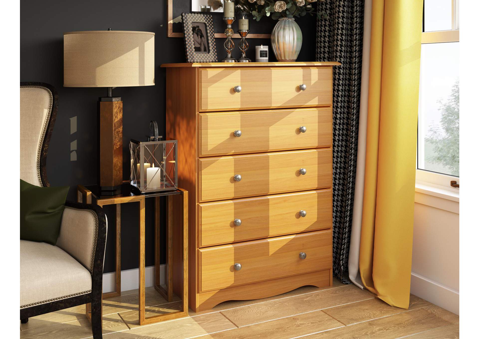 100% Solid Wood 5-Drawer Chest with Metal Knobs image 1