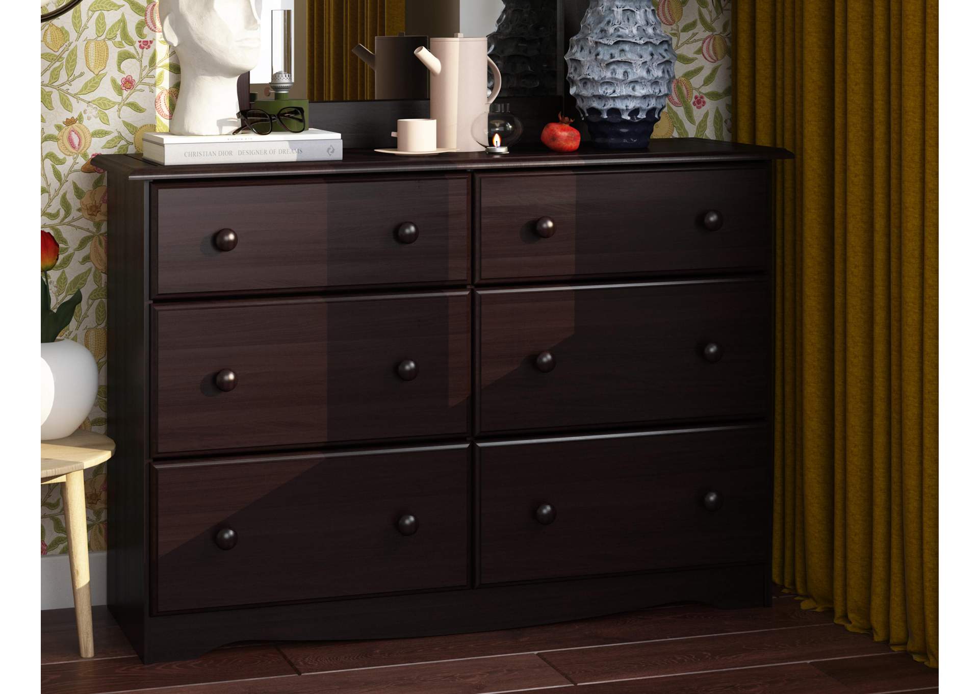 100% Solid Wood 6-Drawer Double Dresser image 3
