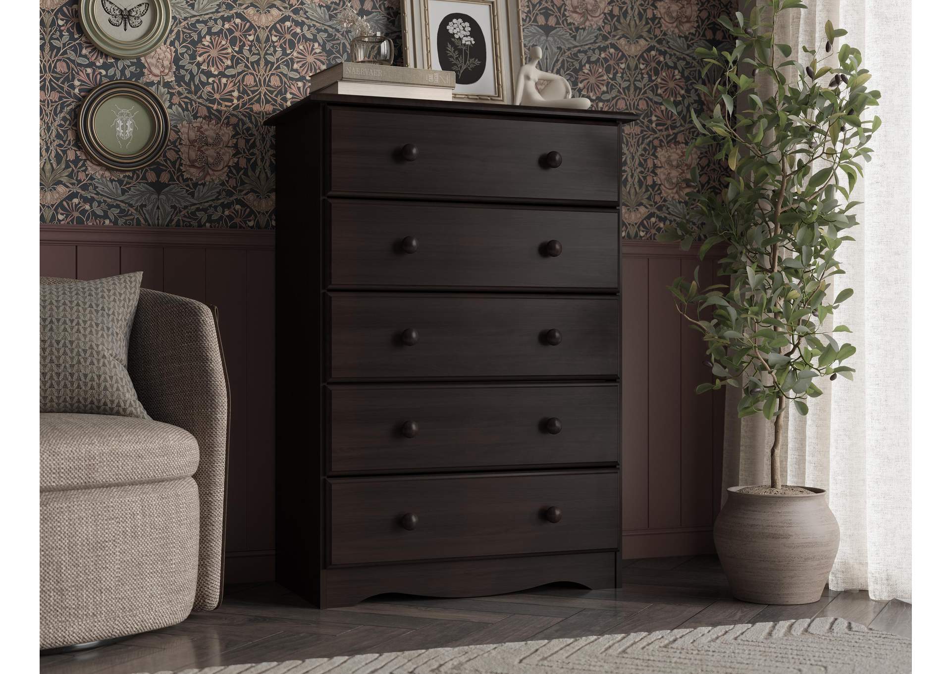 100% Solid Wood 5-Drawer Chest image 1