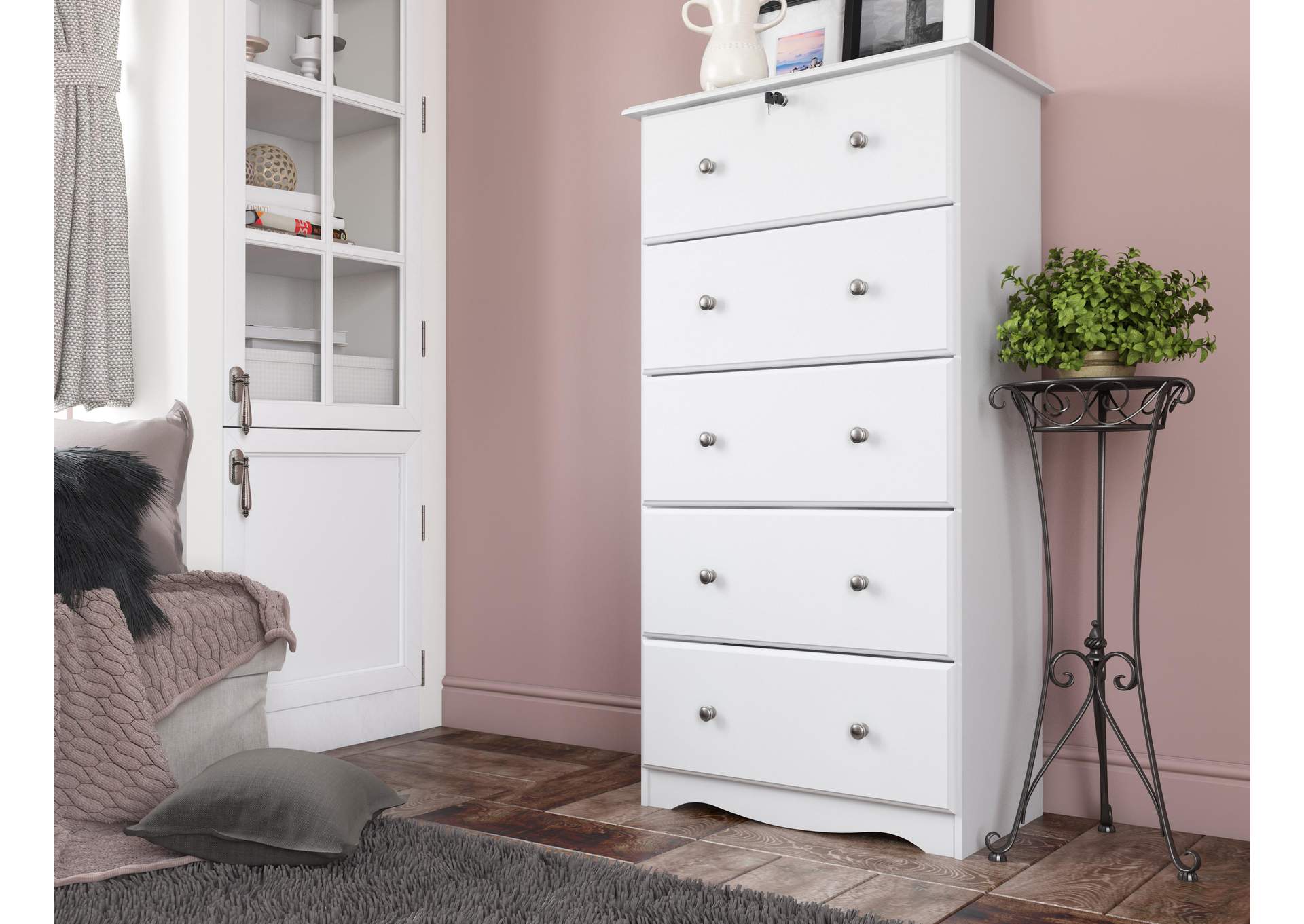 100% Solid Wood 5-Jumbo Drawer Chest with Lock & Metal Knobs image 1