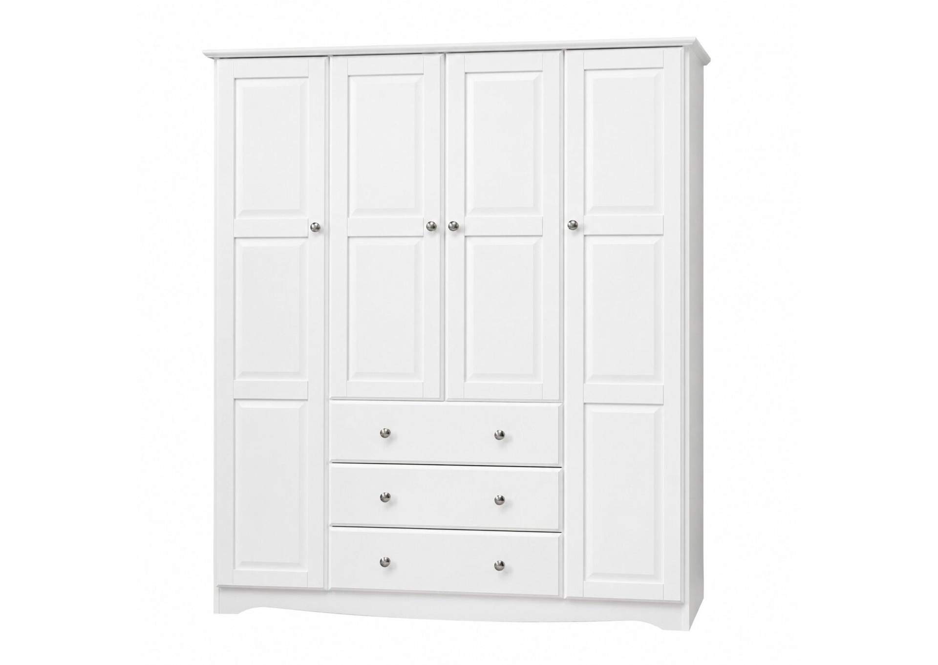 100% Solid Wood 4-Door Wardrobe Armoire with Metal Knobs – Family Collection image 1