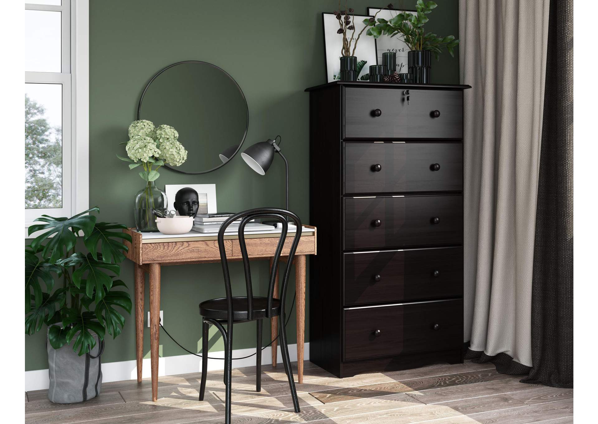100% Solid Wood 5-Jumbo Drawer Chest with Lock image 3