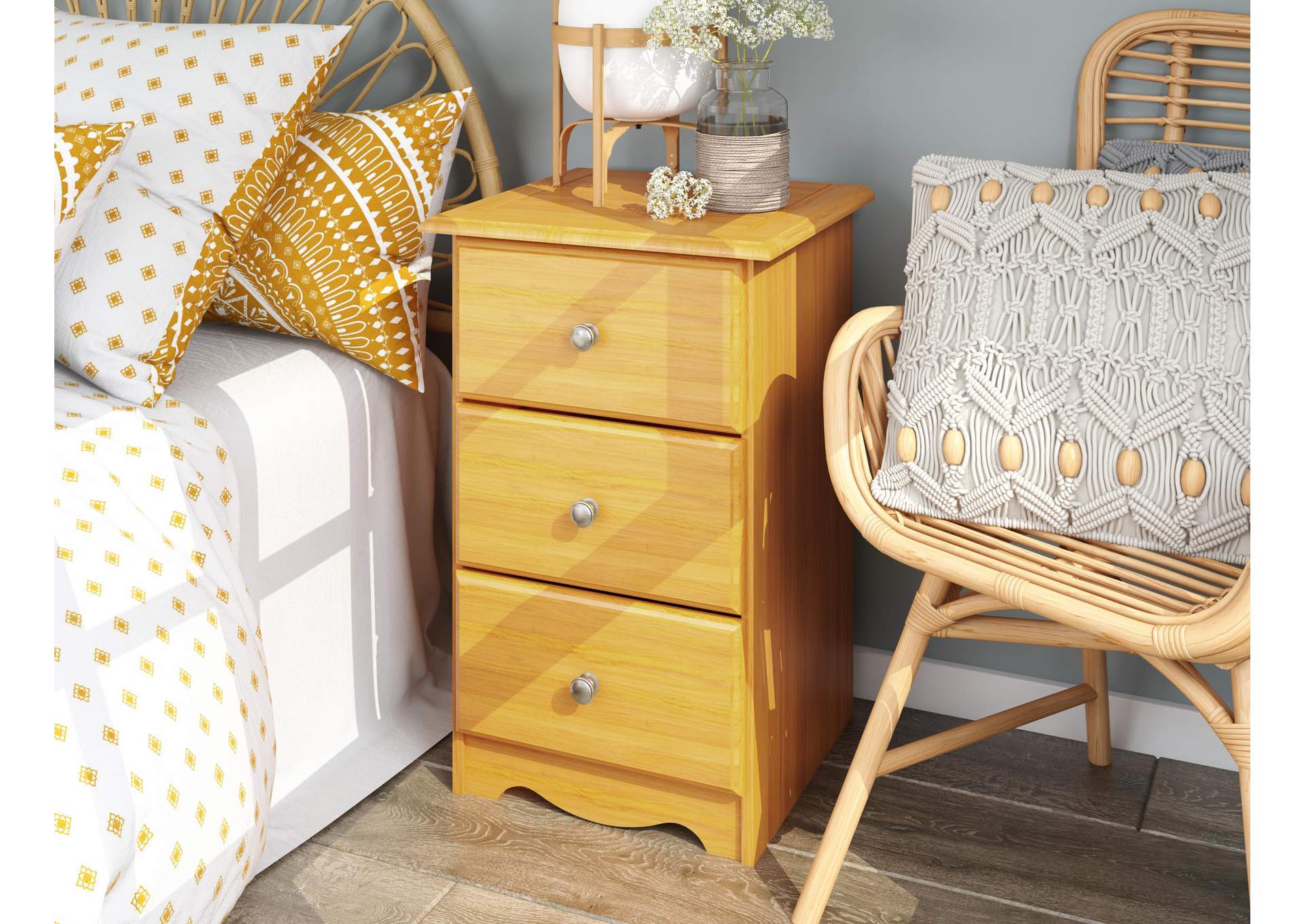 100% Solid Wood 3-Drawer Nightstand with Metal Knobs image 1