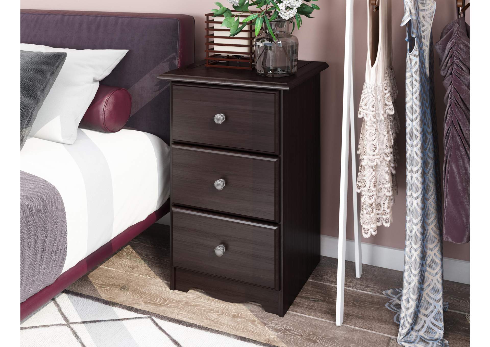 100% Solid Wood 3-Drawer Nightstand with Metal Knobs image 1