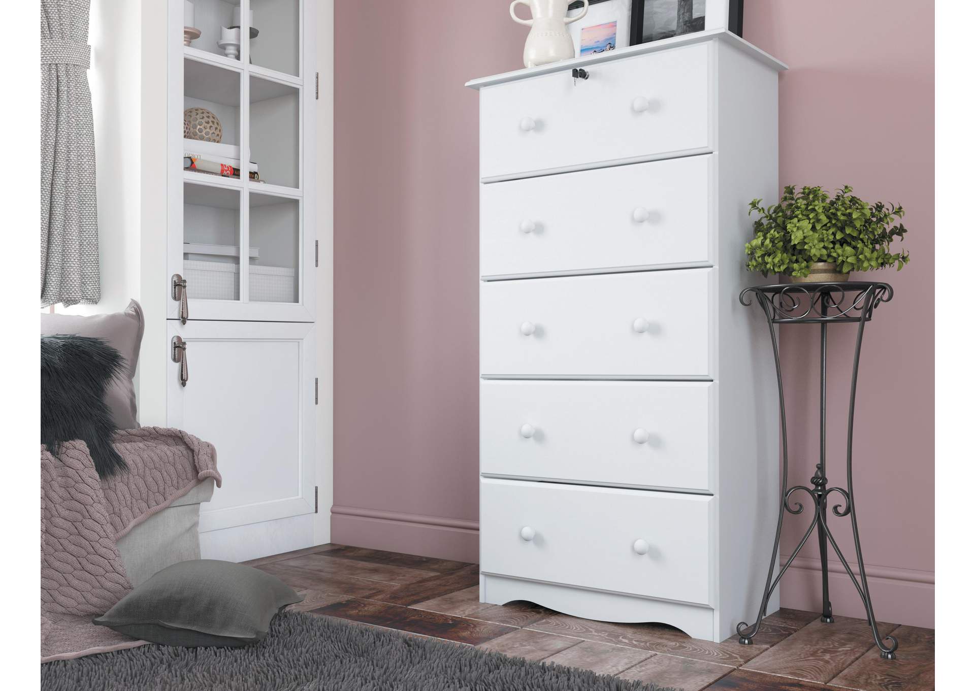 100% Solid Wood 5-Jumbo Drawer Chest with Lock image 3
