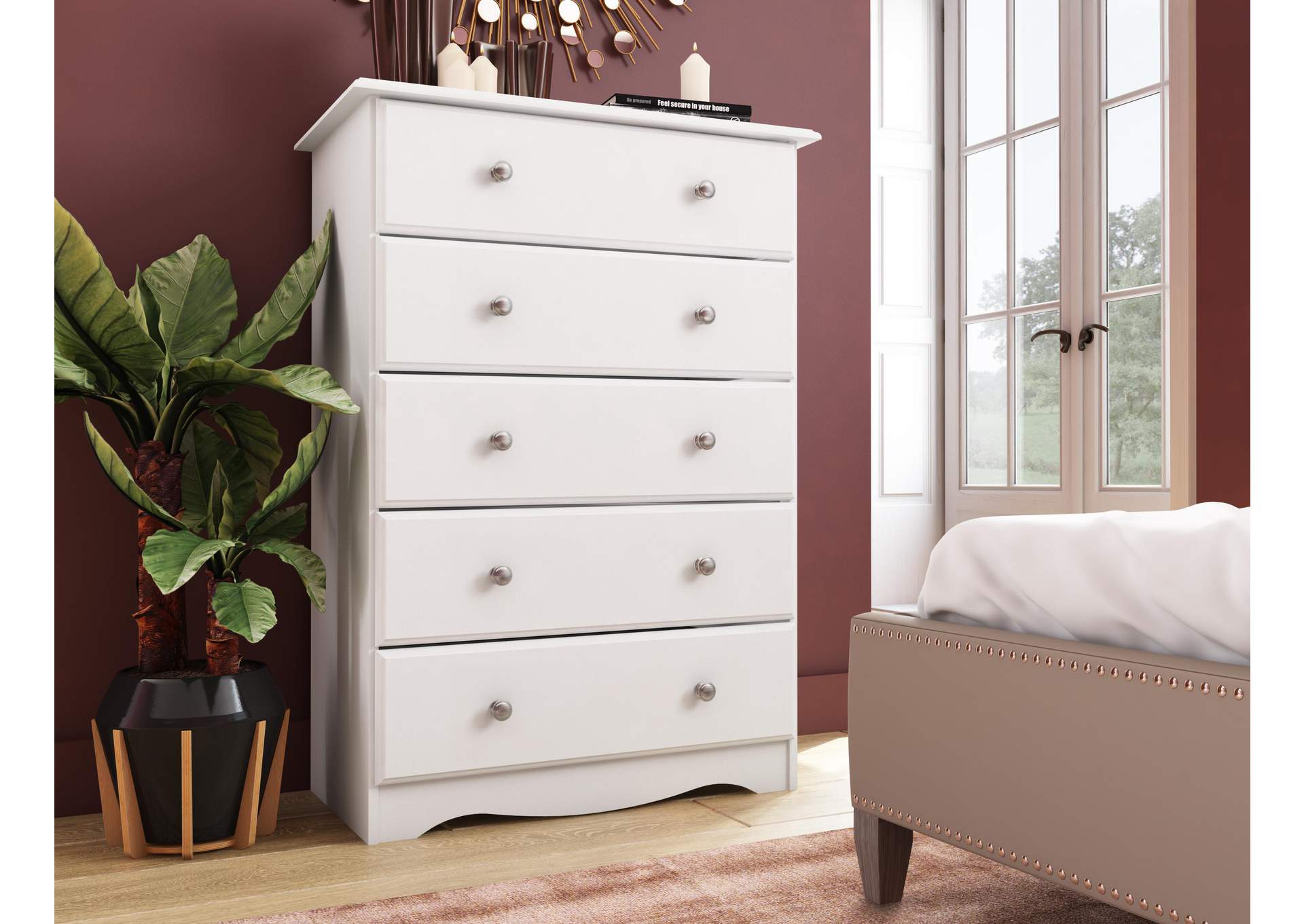 100% Solid Wood 5-Drawer Chest with Metal Knobs image 1