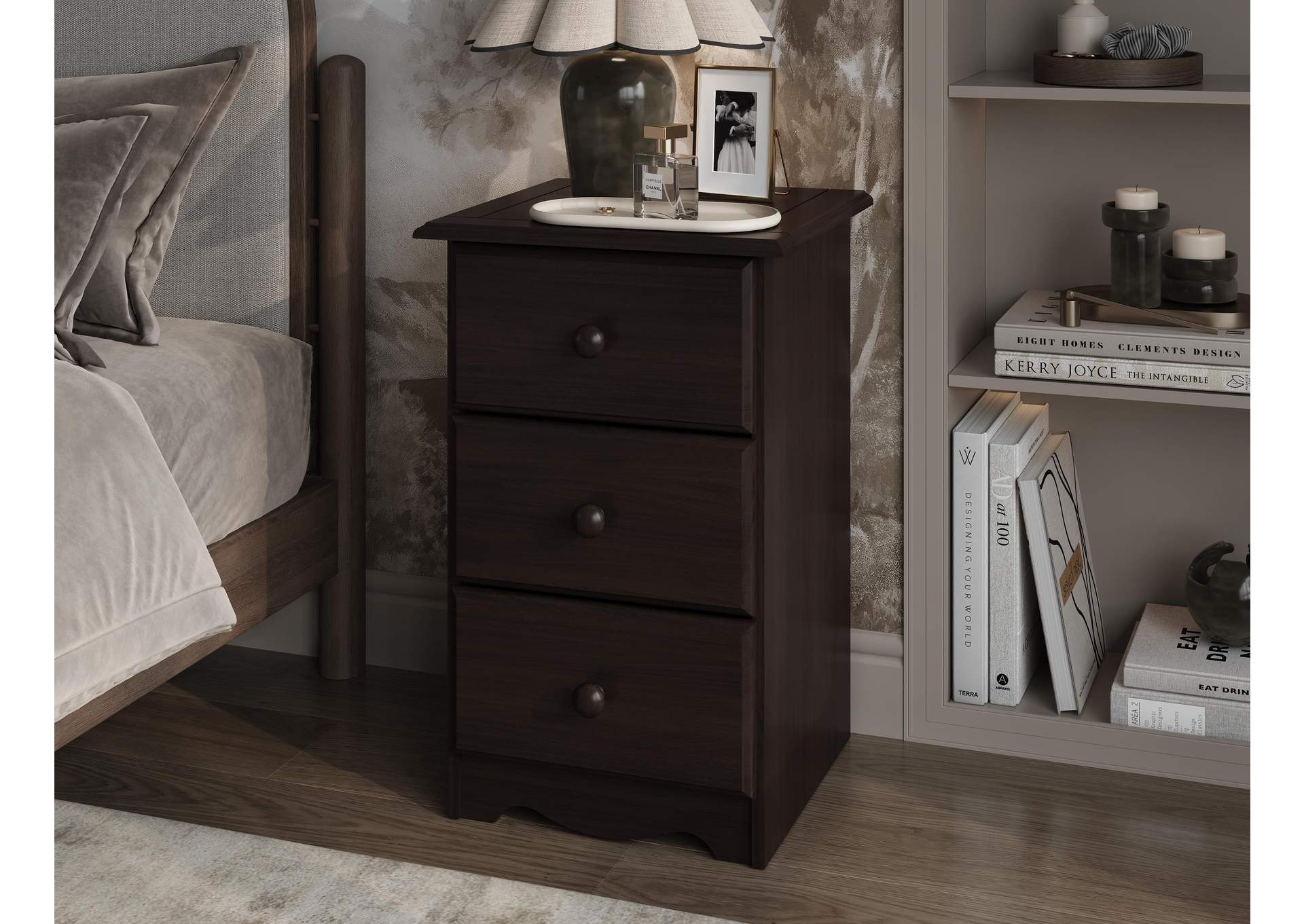 100% Solid Wood 3-Drawer Nightstand image 1