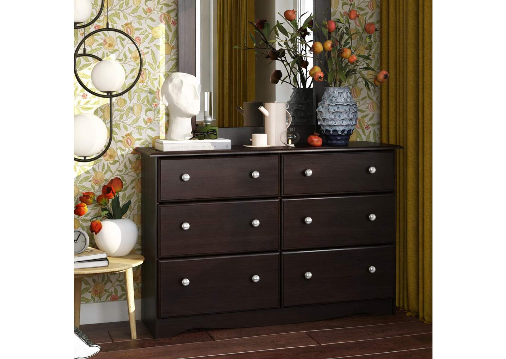 100% Solid Wood 6-Drawer Double Dresser with Metal Knobs image 3