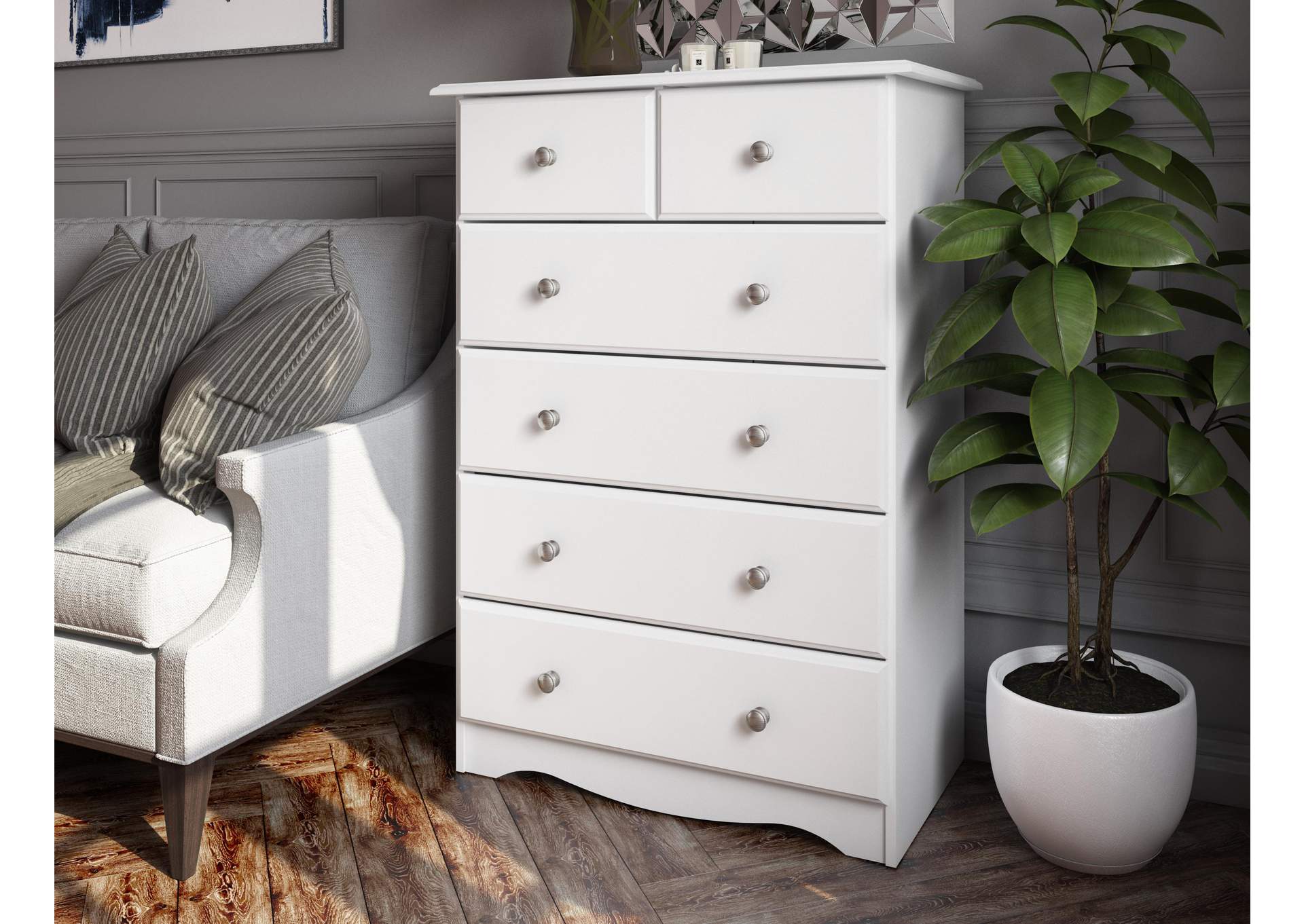 100% Solid Wood 6-Drawer Chest with Metal Knobs image 1