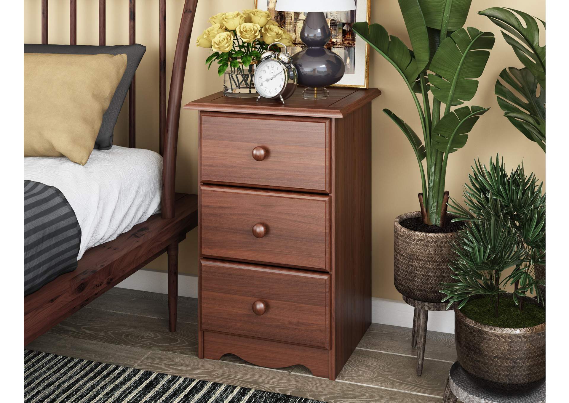 100% Solid Wood 3-Drawer Nightstand image 3