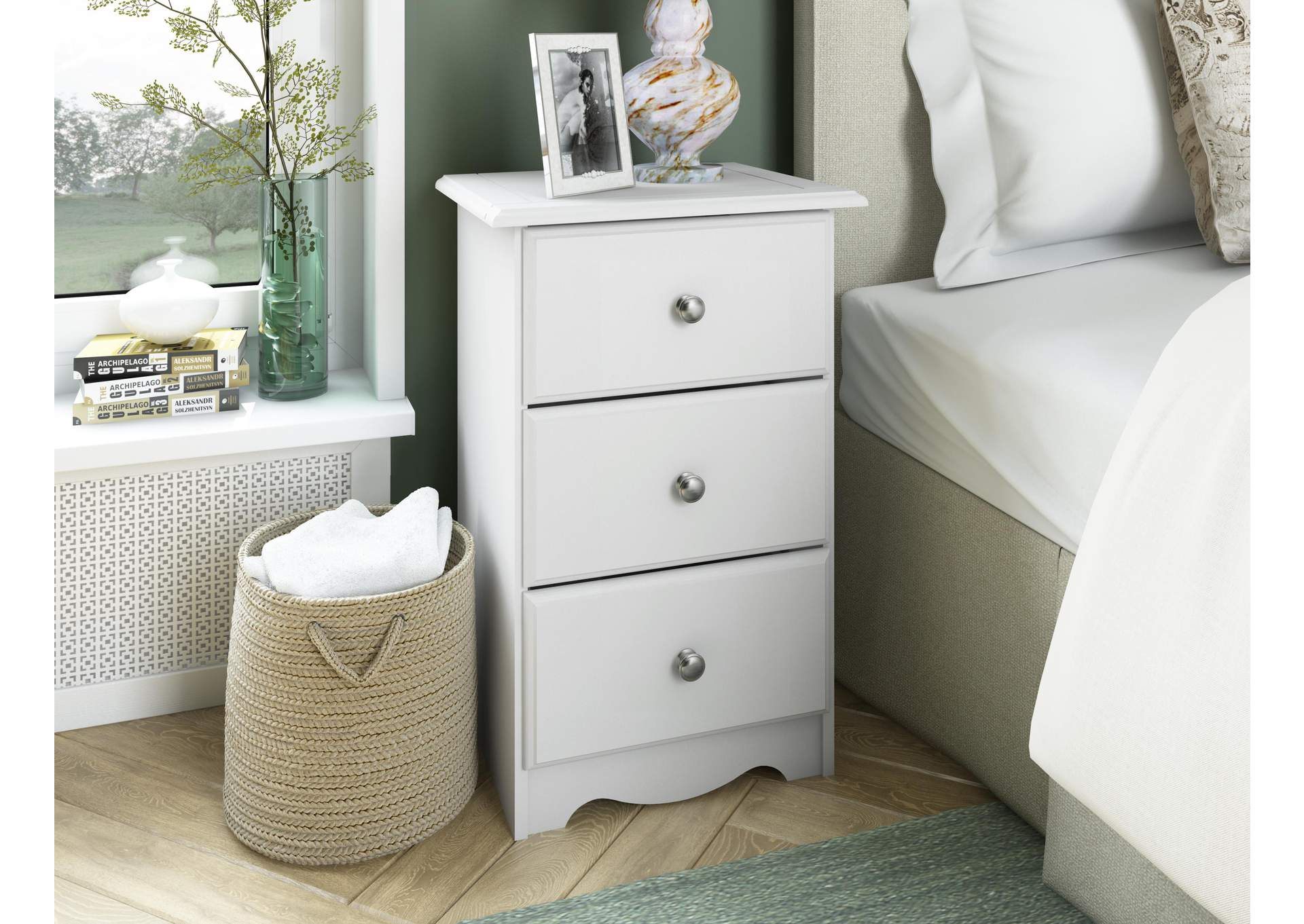 100% Solid Wood 3-Drawer Nightstand with Metal Knobs image 1