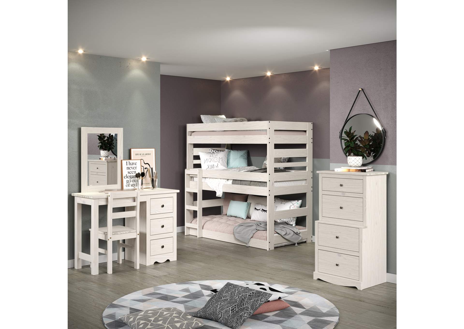 Antique White 03X Twin Triple Bunk Bed image 1
