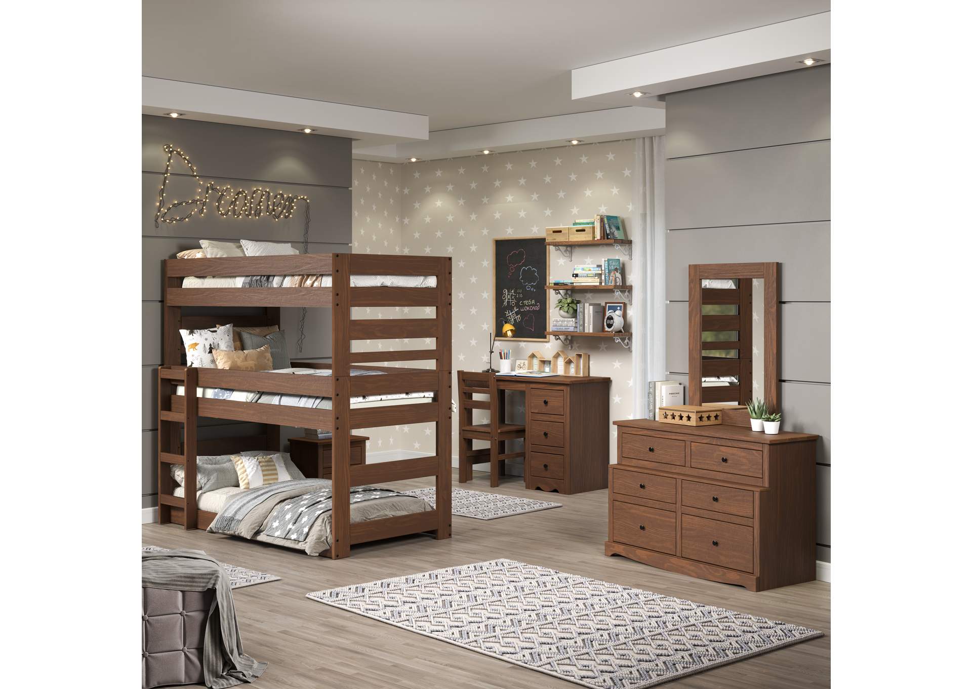 Mahogany 03X Twin Triple Bunk Bed image 1