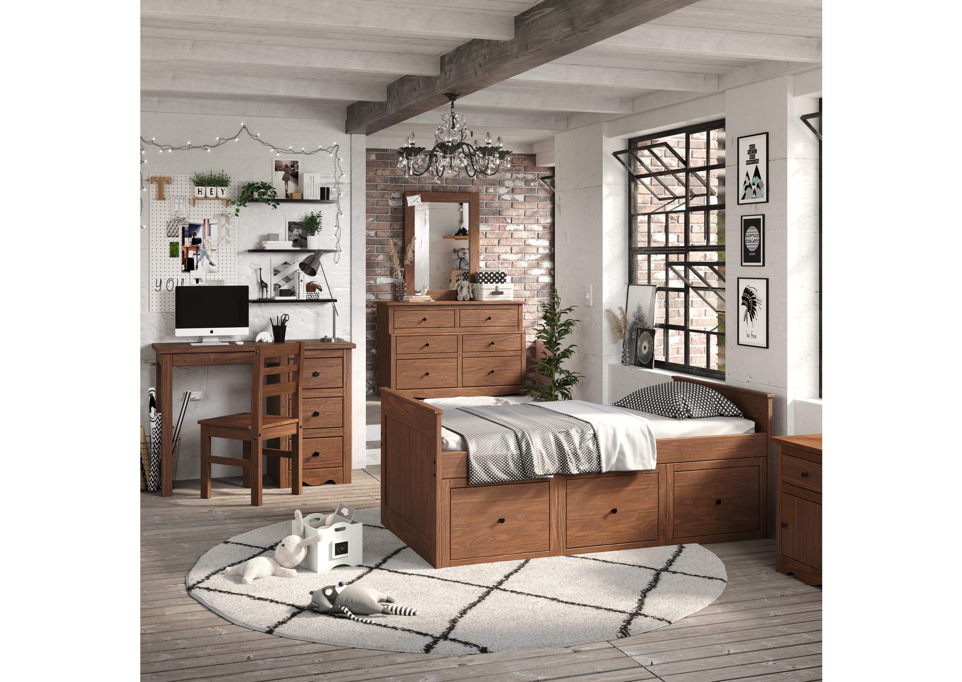 Mahogany 91X Twin Captain Bed with Under Bed Drawer Unit image 1