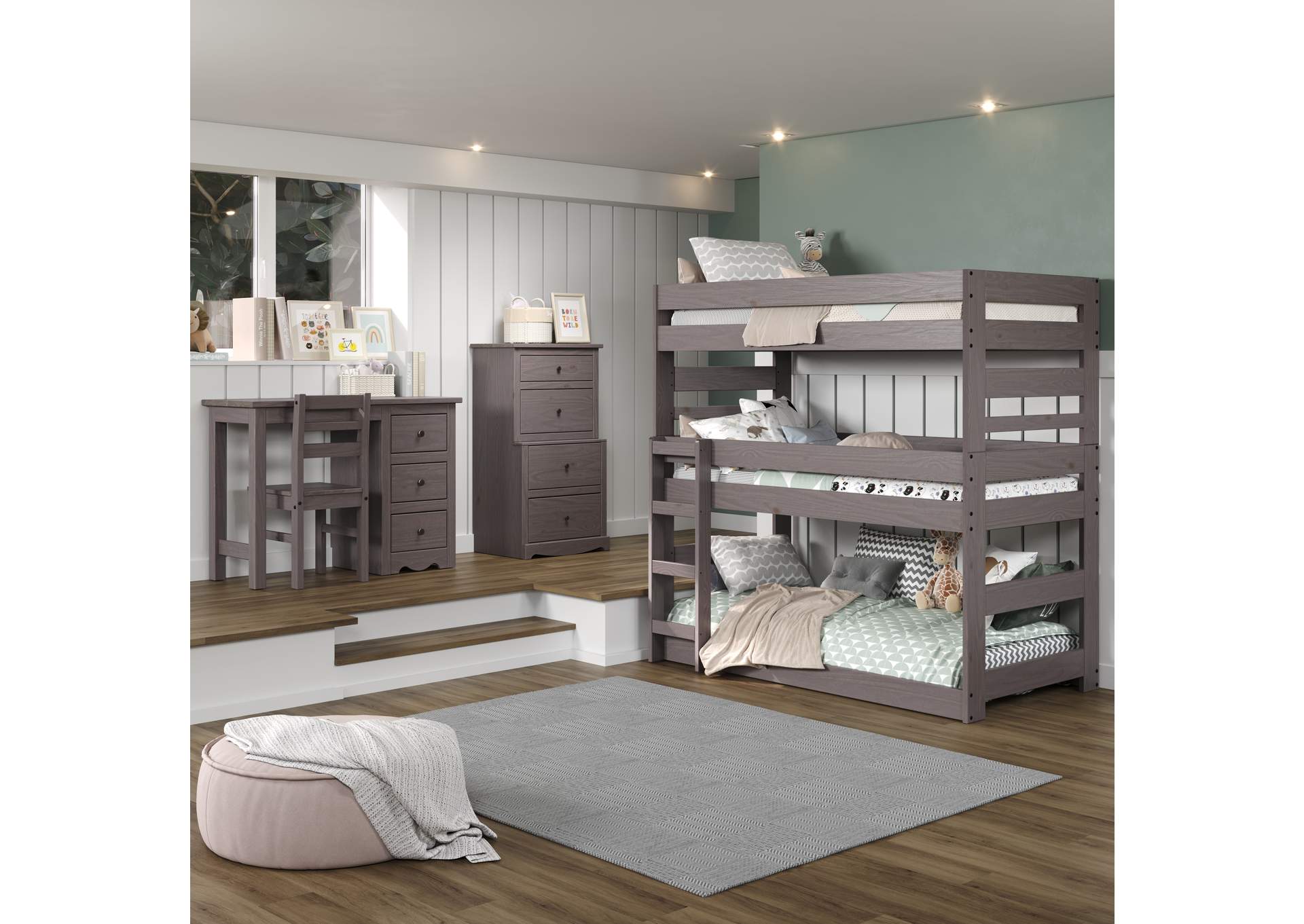 Walnut 03X Twin Triple Bunk Bed image 1