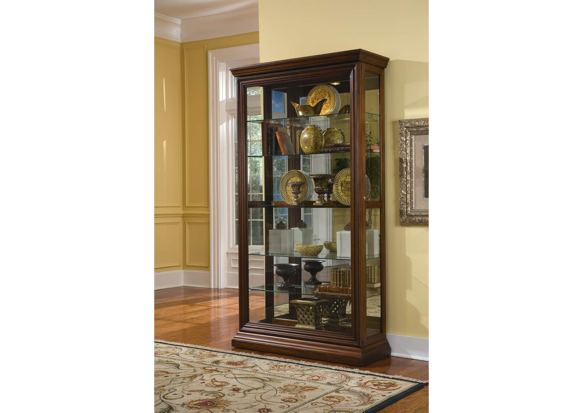 Edwardian 5 Shelf Sliding Door Curio Cabinet in Oak Brown image 8