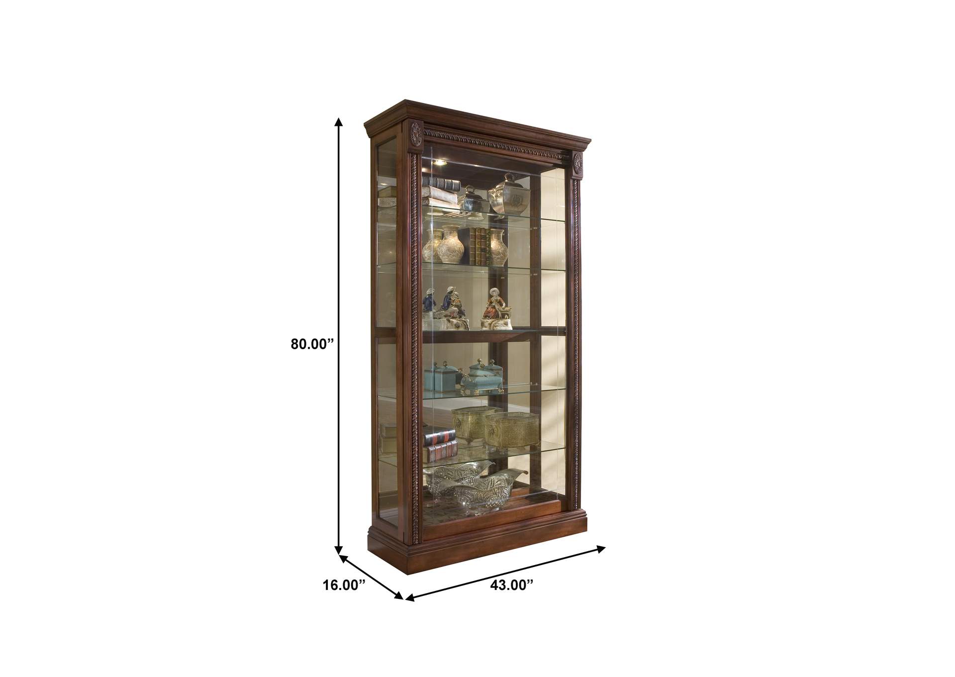 Lighted Sliding Door 5 Shelf Curio Cabinet in Cherry Brown image 11