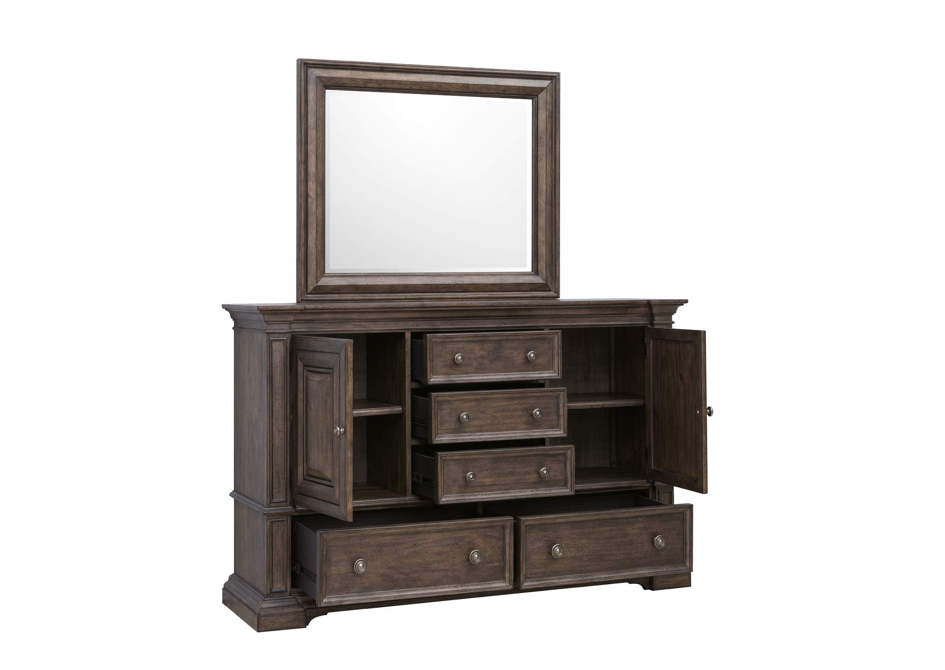 Woodbury 5 - Drawer, 2 Cabinet Dresser & Mirror Set in Cowboy Boots Brown image 5