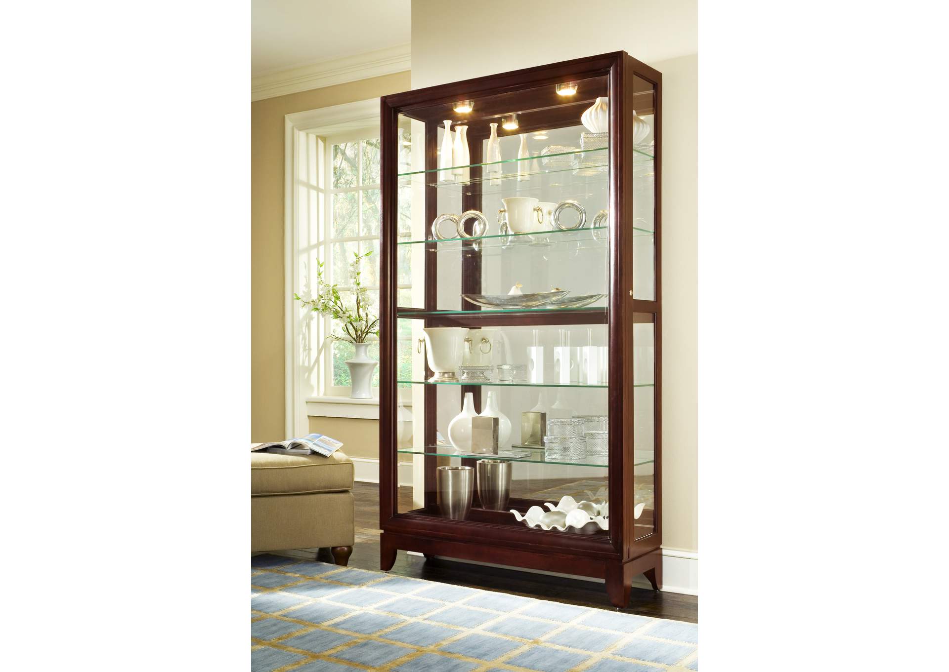 Sliding Door 5 Shelf Curio Cabinet in Deep Brown image 10