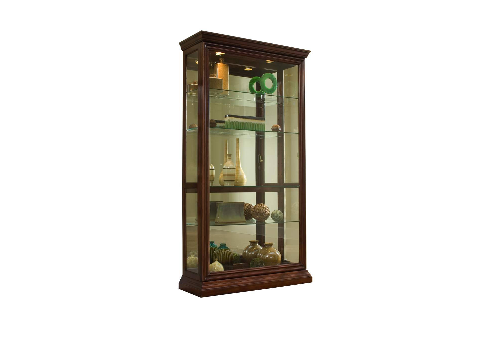 Lighted Sliding Door 4 Shelf Curio Cabinet in Cherry Brown image 1