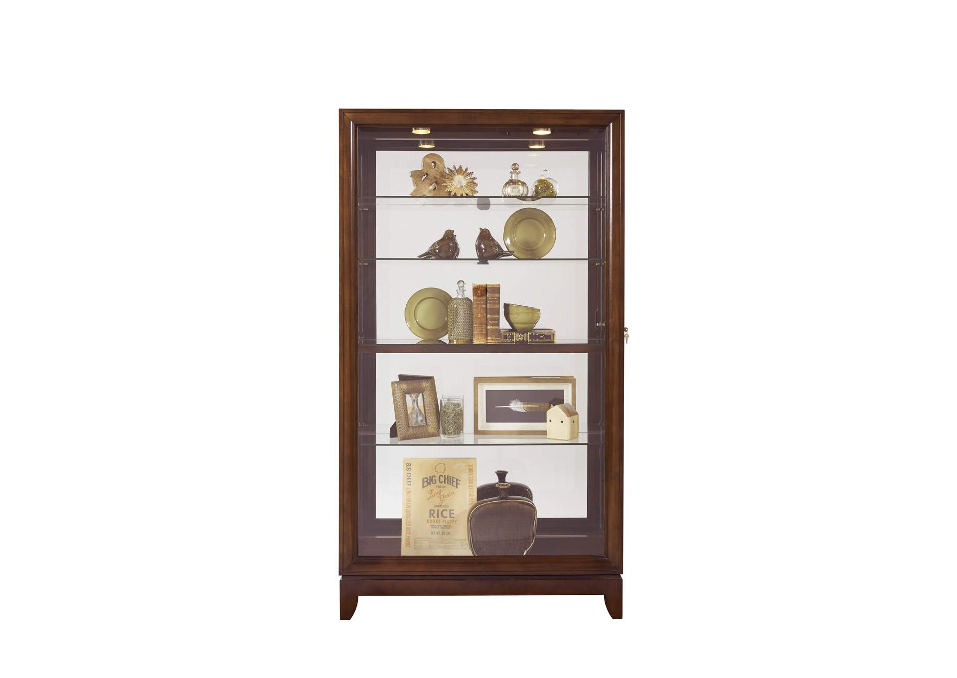 Sliding Door 5 Shelf Curio Cabinet in Deep Brown image 1